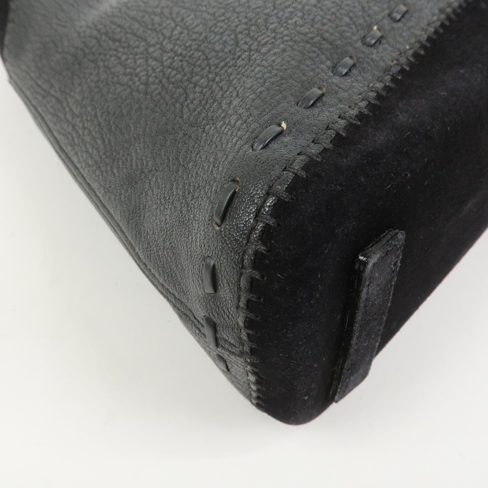 Ferragamo Leather Suede Shoulder Bag Hand Bag Black