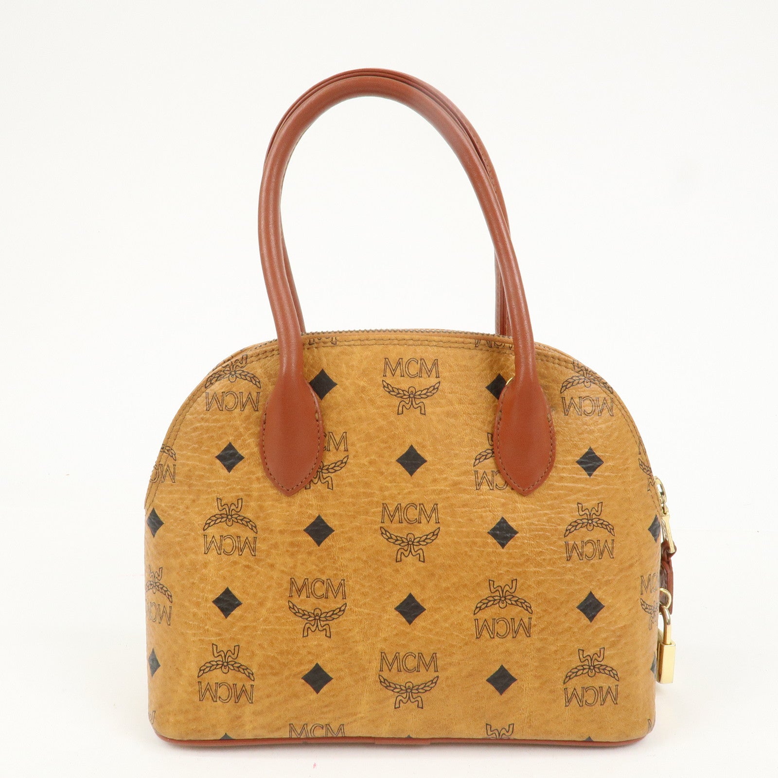 MCM Visetos Logo Leather 2WAY Bag Hand Bag Shoulder Bag Brown
