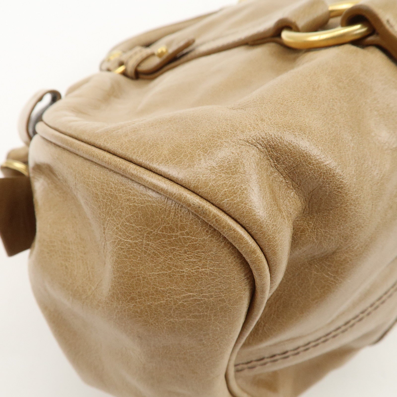 MIU MIU Leather Ribbon 2Way Bag Hand Bag Shoulder Bag Beige RT0365