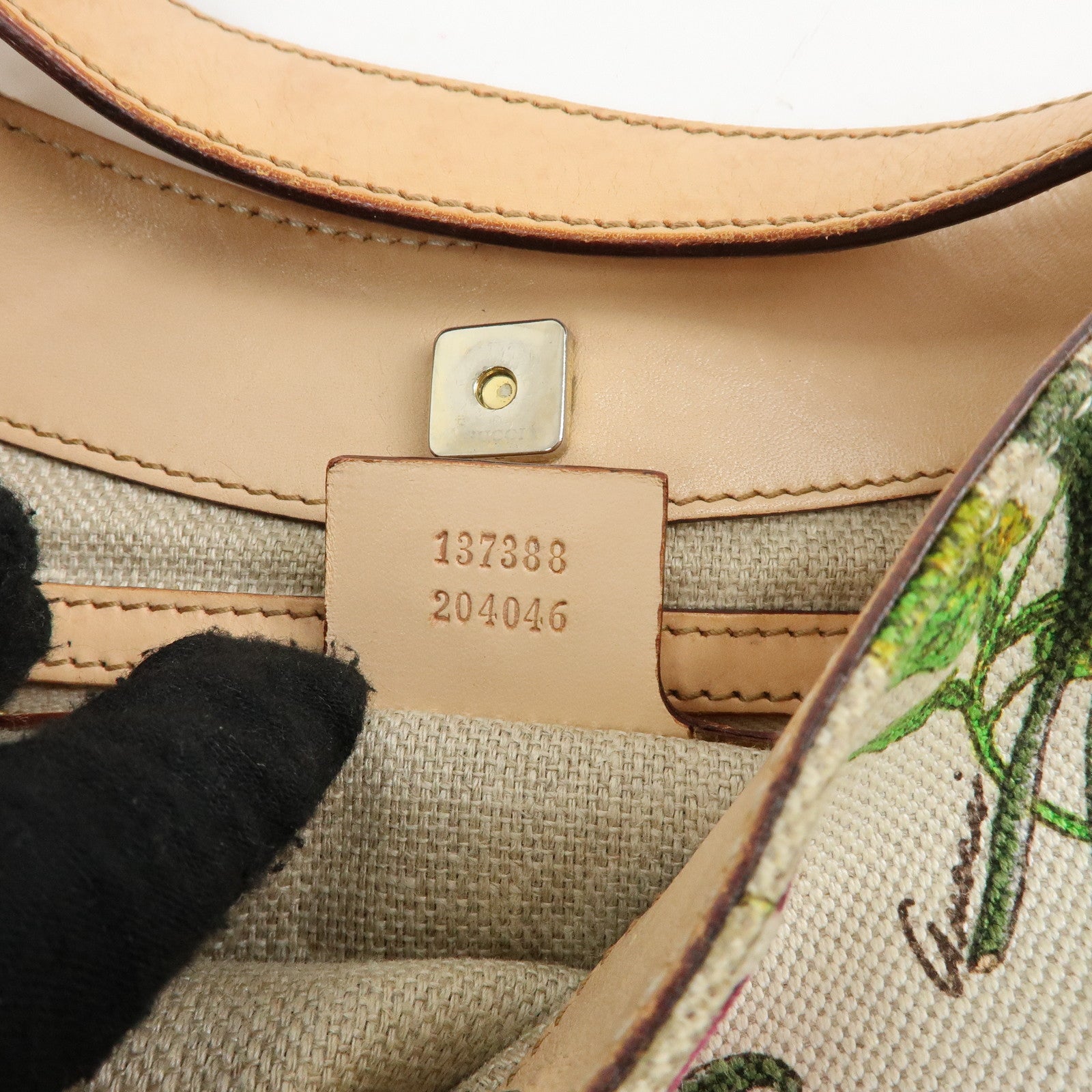 GUCCI Horsebit Flora Leather Canvas Shoulder Bag Beige White 137388