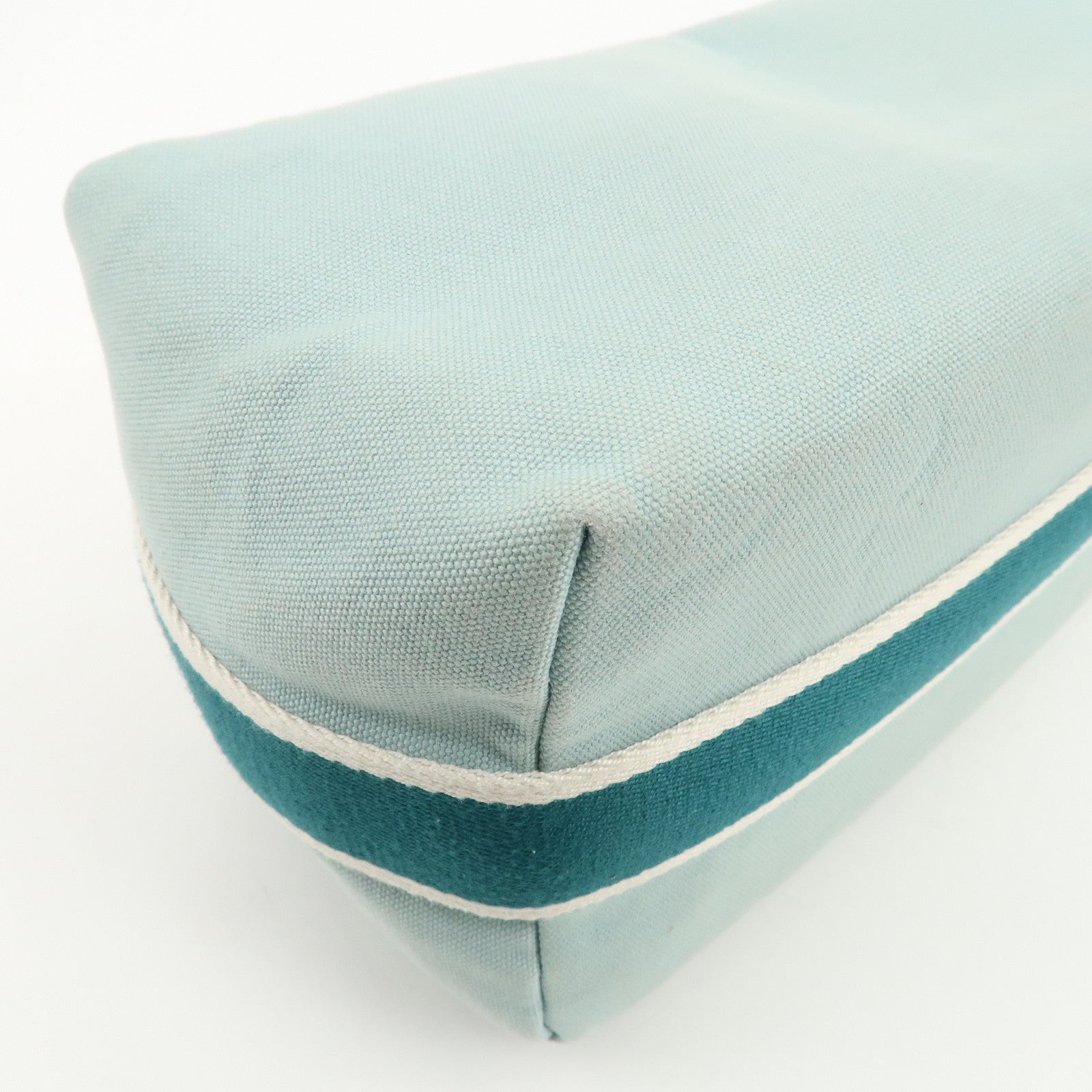 HERMES Bride A Brac GM Canvas Leather Hand Bag Pouch Light Blue