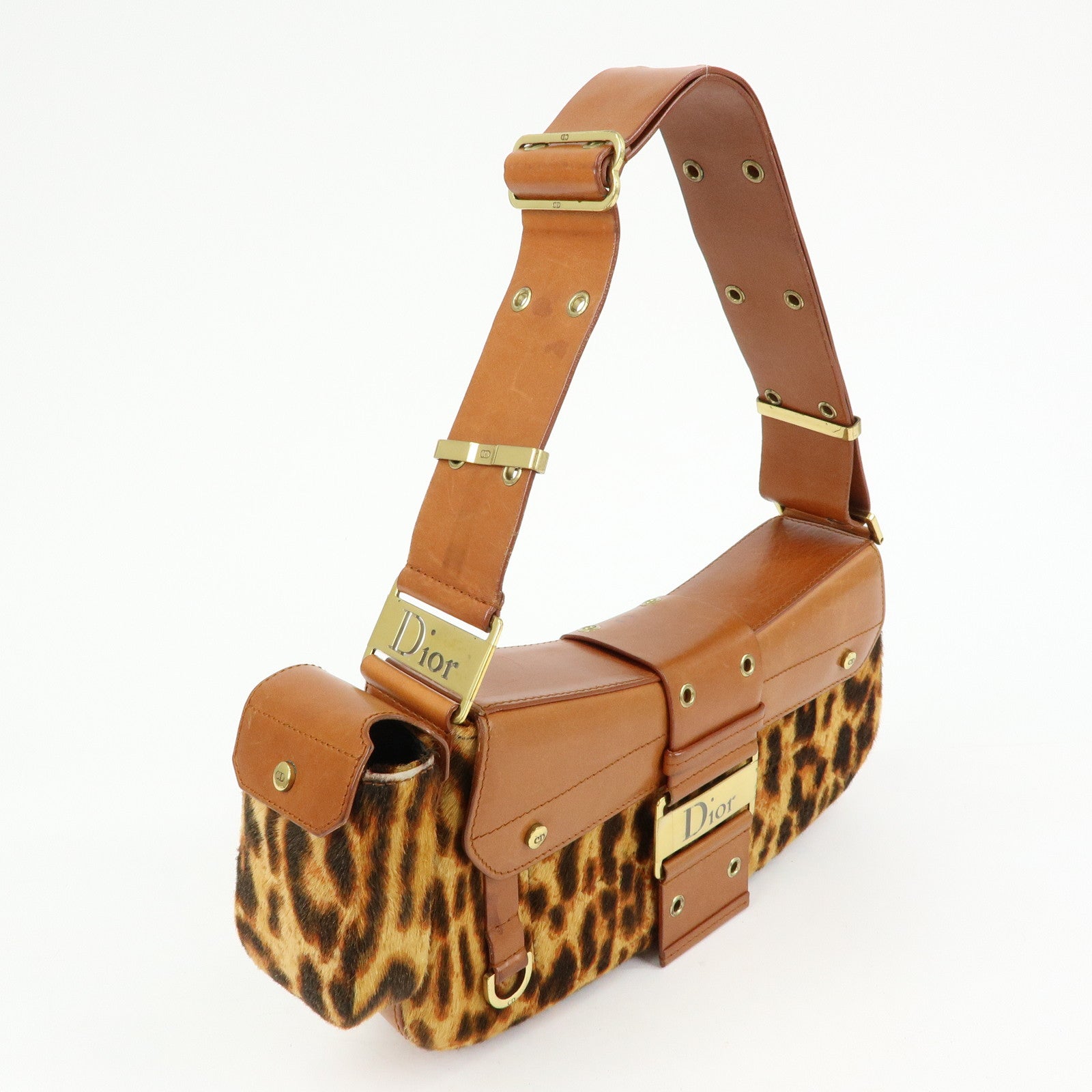 Christian Dior Street Chic Unborn Calf Leather Hand Bag Leopard