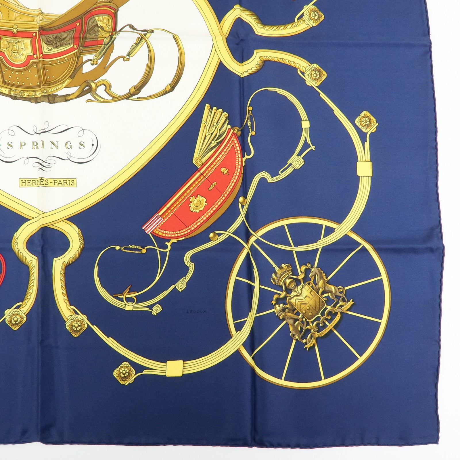 HERMES Carre 90 Silk 100% Scarf SPRINGS Navy Yellow White