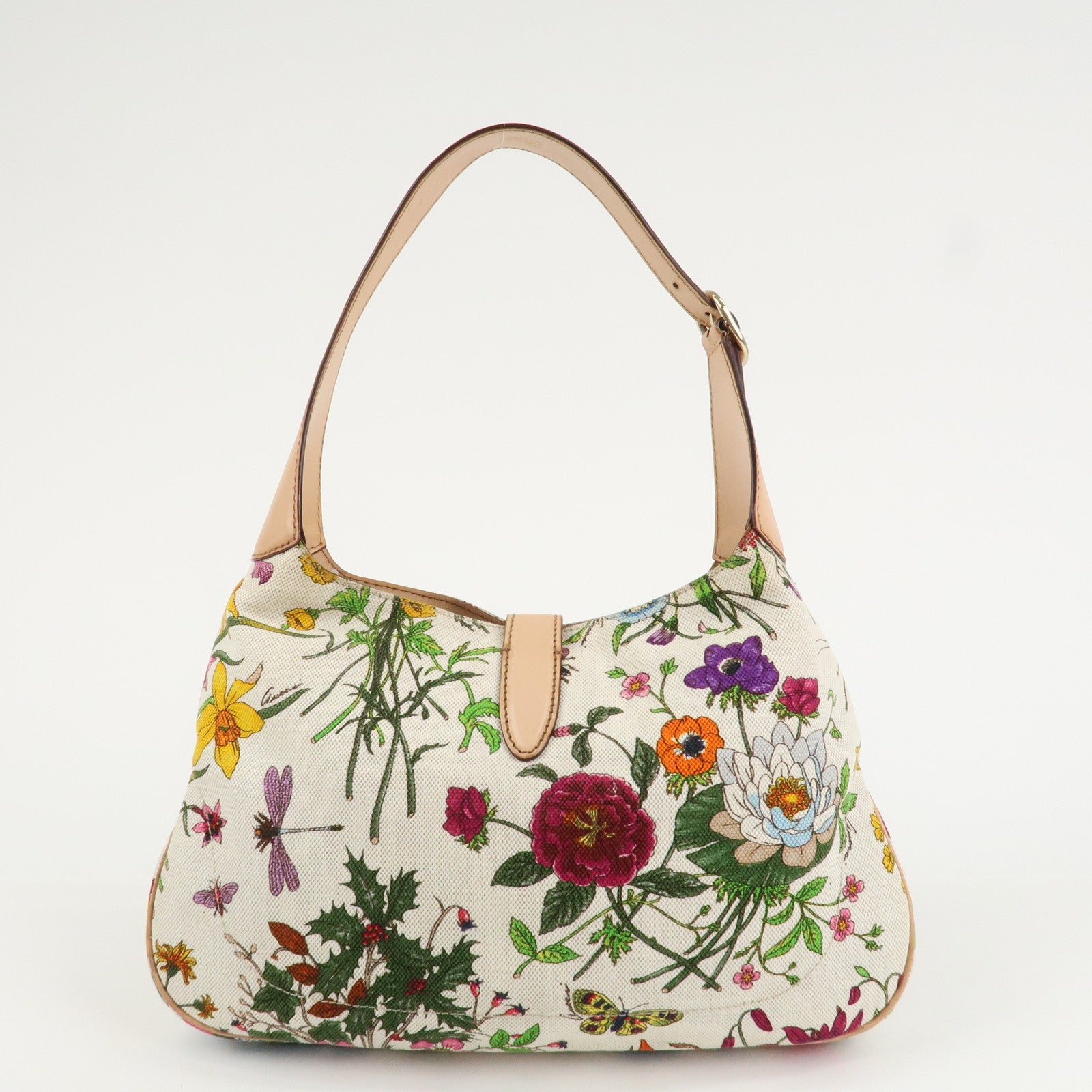 GUCCI New Jackie Flora Canvas Leather Shoulder Bag Multicolor Used