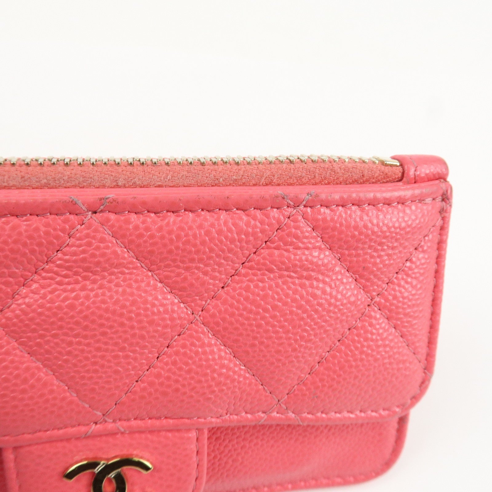 CHANEL Matelasse Caviarskin Card Case Coin Case Pink AP2570 Used