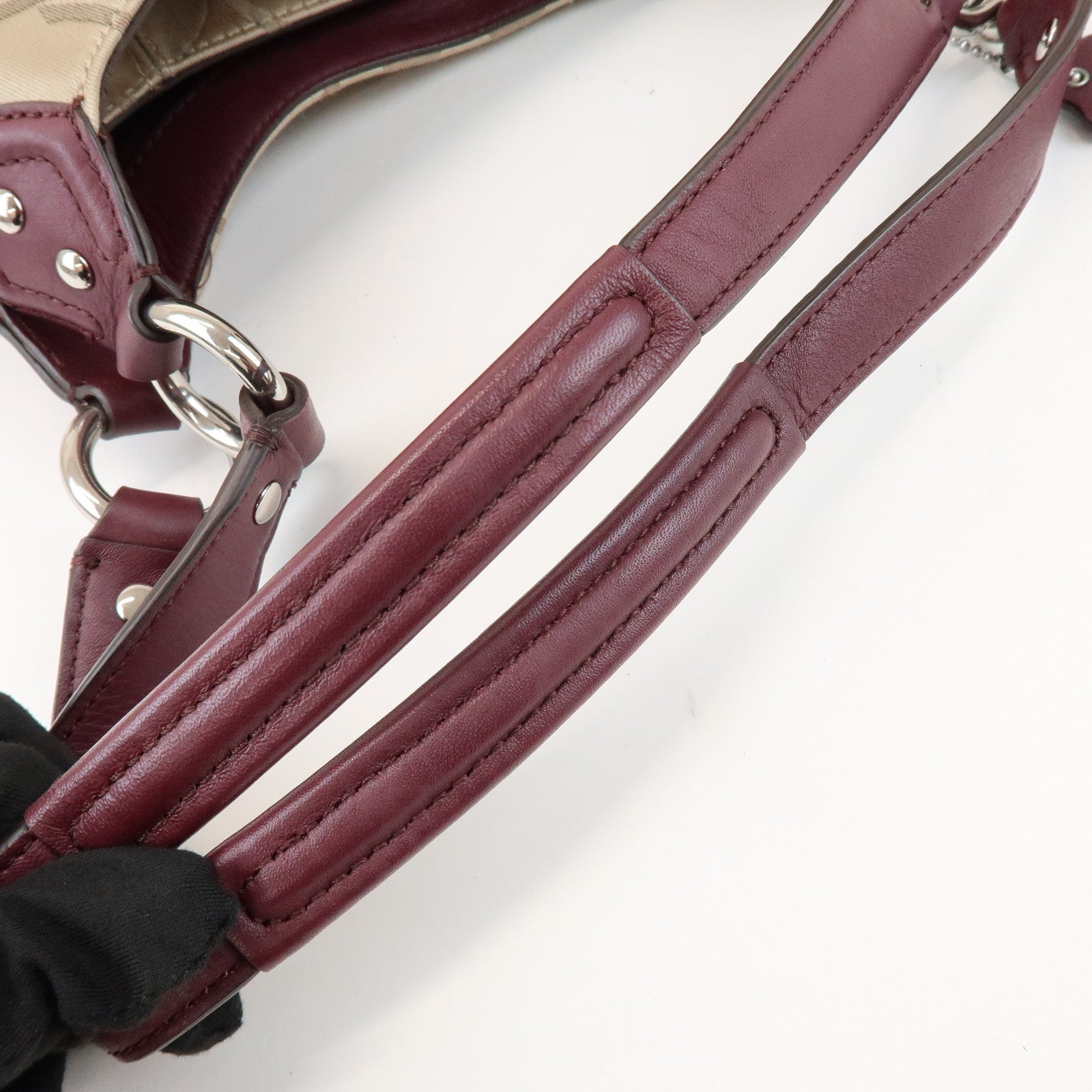 COACH Signature Canvas Leather Shoulder Bag Hand Bag Beige Bordeaux