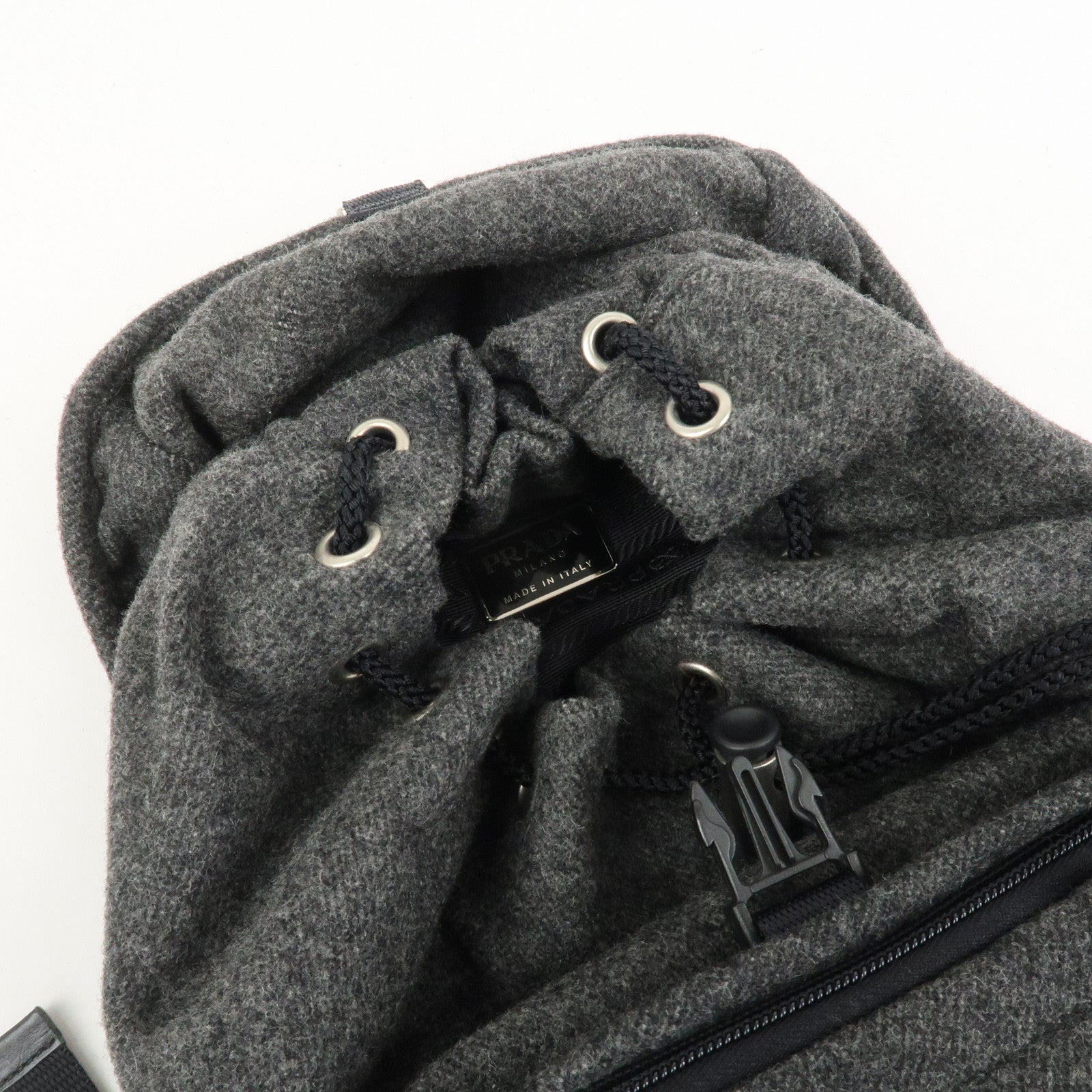 PRADA Triangle Logo Wool Canvas Backpack Rucksack Gray V203R