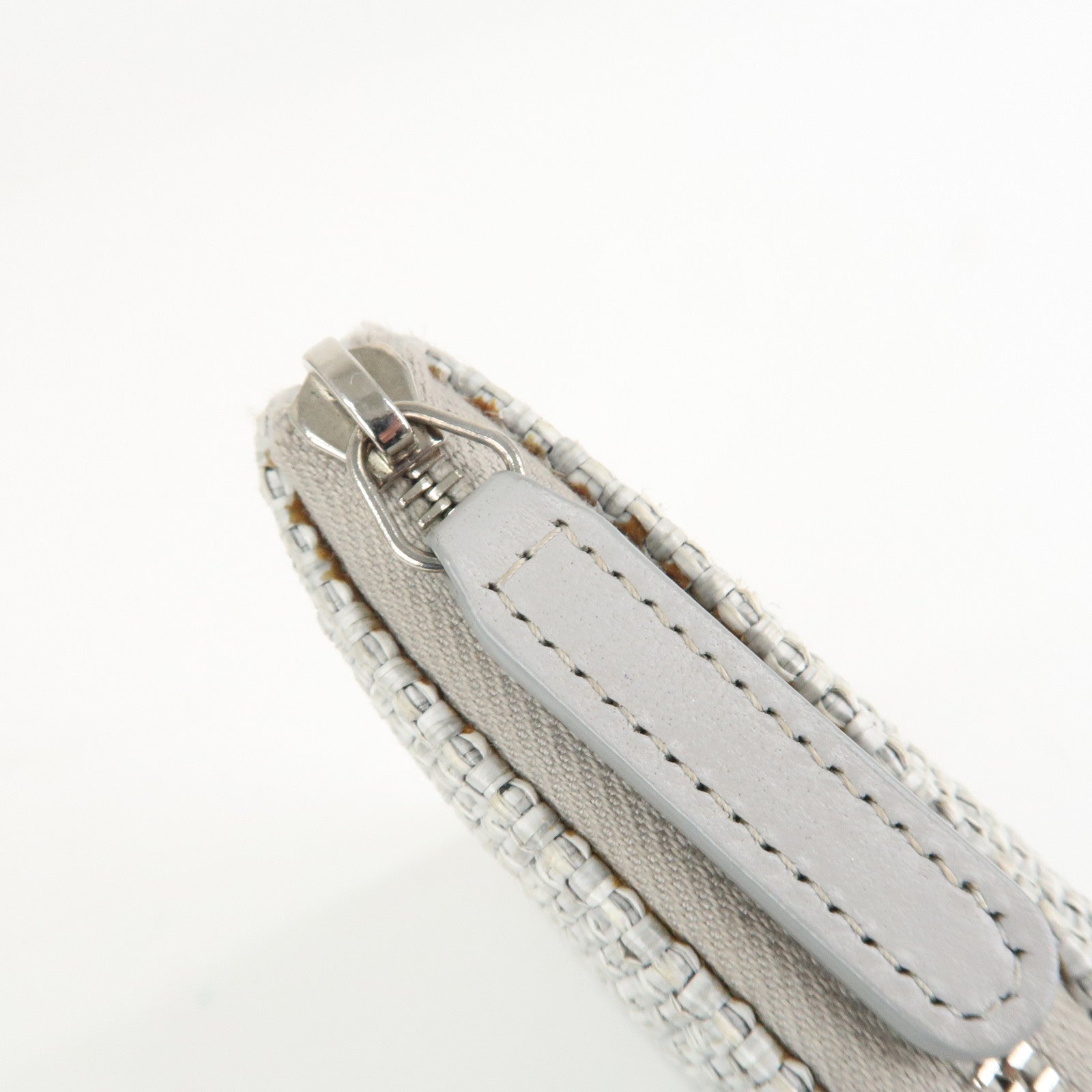 CHANEL Deauville Nylon Canvas Pouch Clutch Bag Light Gray A80118