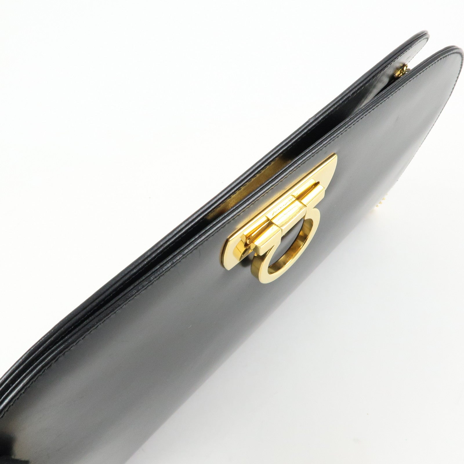 Ferragamo Gancini Leather 2Way Bag Clutch Bag Shoulder Bag Black