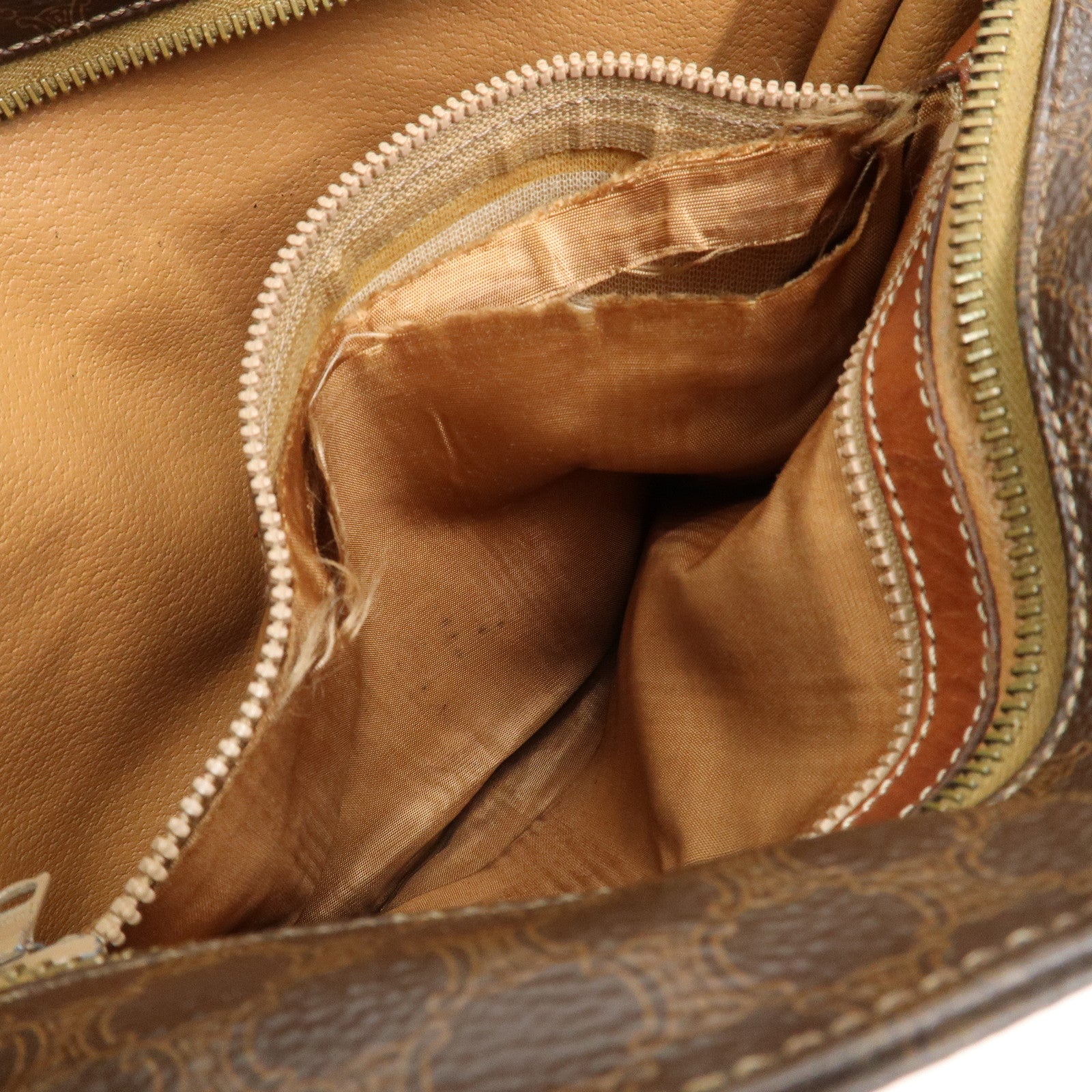 CELINE Macadam PVC Canvas Leather Shoulder Bag Brown Gold Hardware