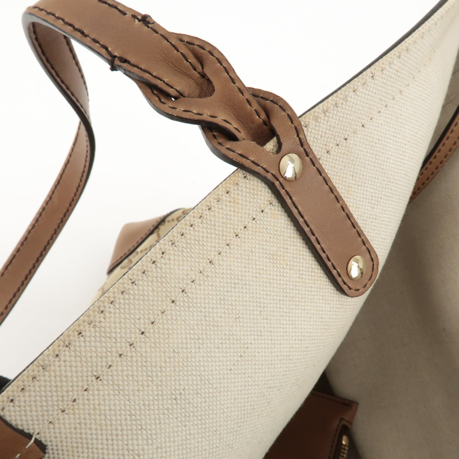 GUCCI GG Canvas Leather Tote Bag Beige Brown 247209 Used
