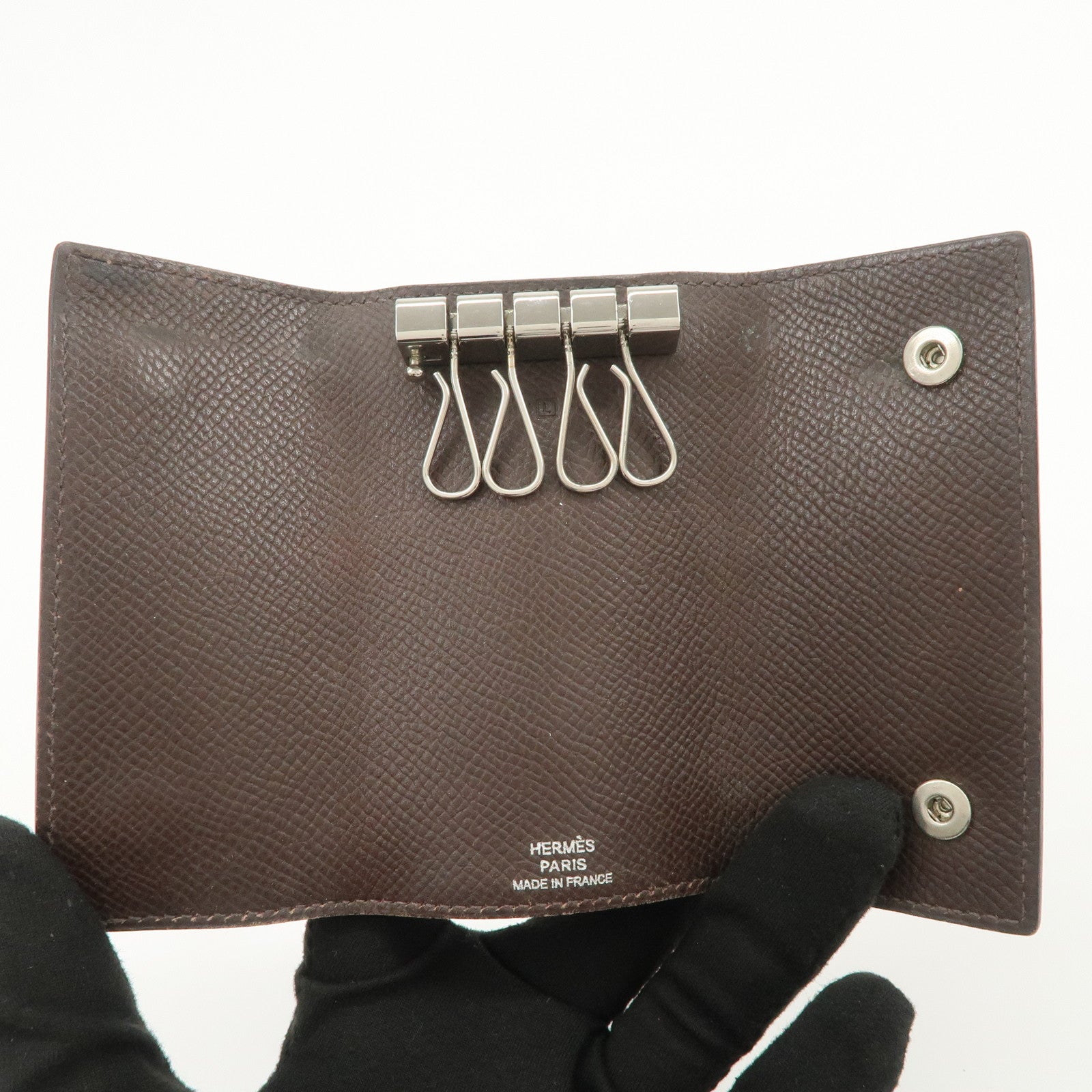 HERMES Etui Cles 4 Veau Epsom Leather L Stamped Key Case Dark Brown