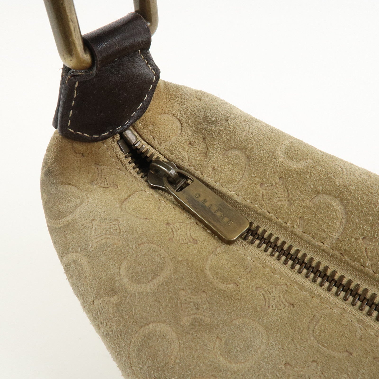 CELINE C Macadam Suede Leather Hand Bag Beige