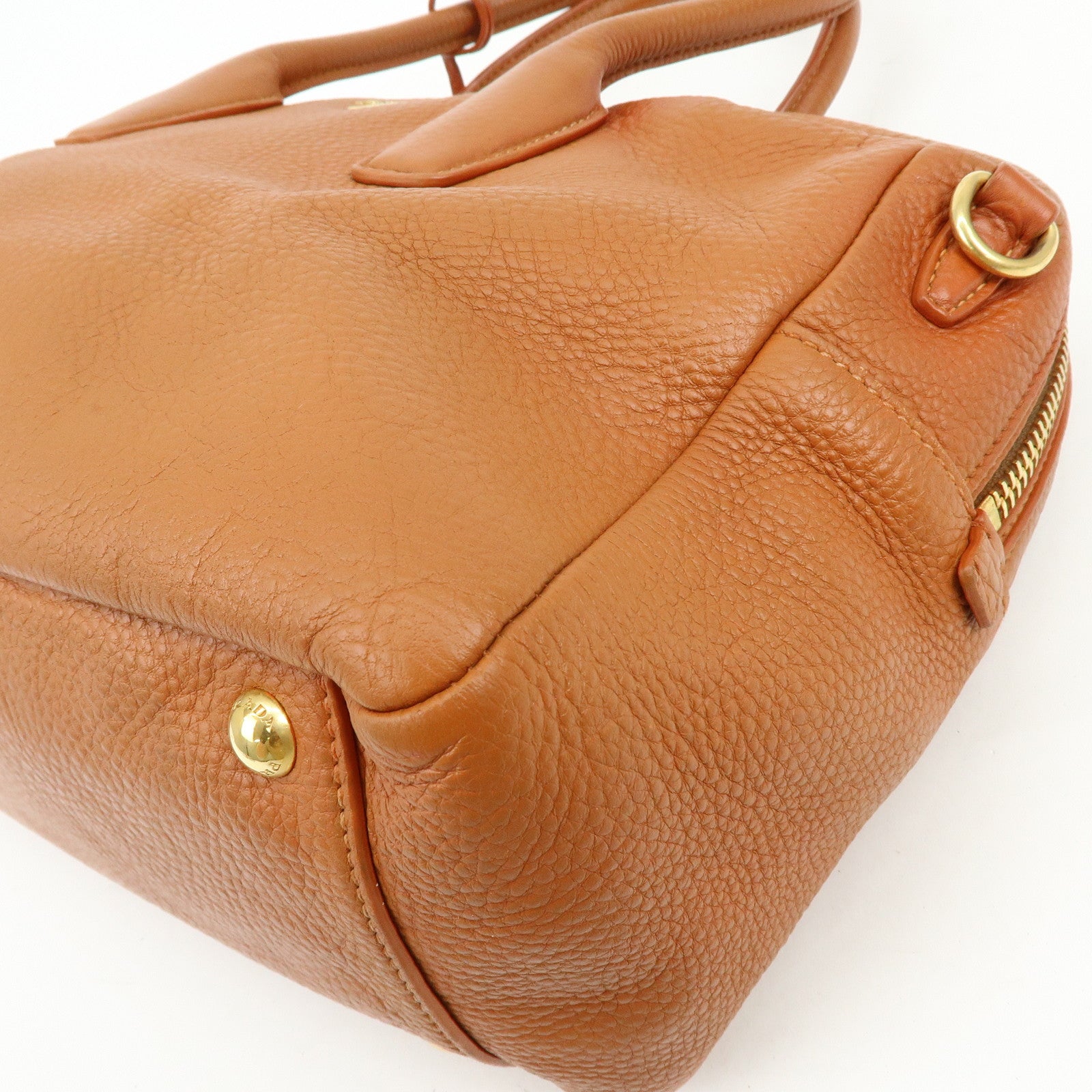 PRADA Leather 2Way Bag Hand Bag Shoulder Bag Light Brown BL0816