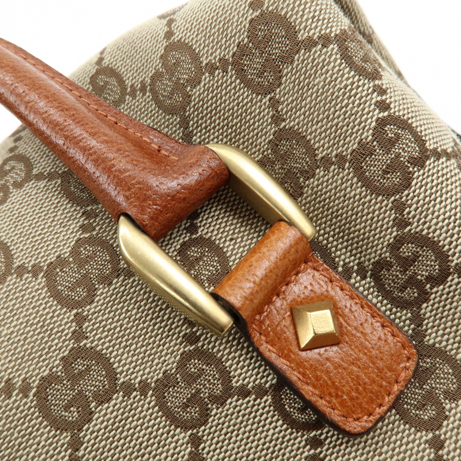 GUCCI GG Canvas Leather Hand Bag Boston Bag Beige Brown 120886