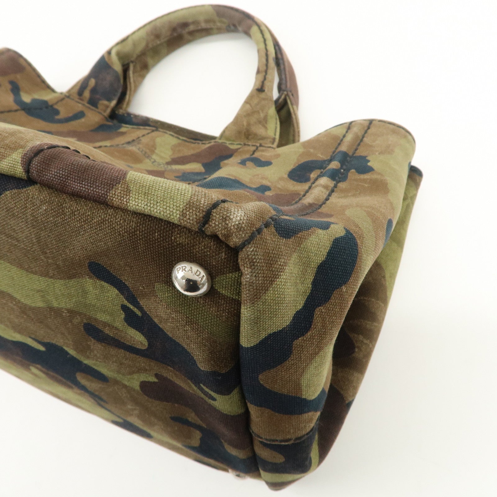 PRADA Logo Canapa Canvas 2Way Hand Bag Camouflage Khaki B2642B