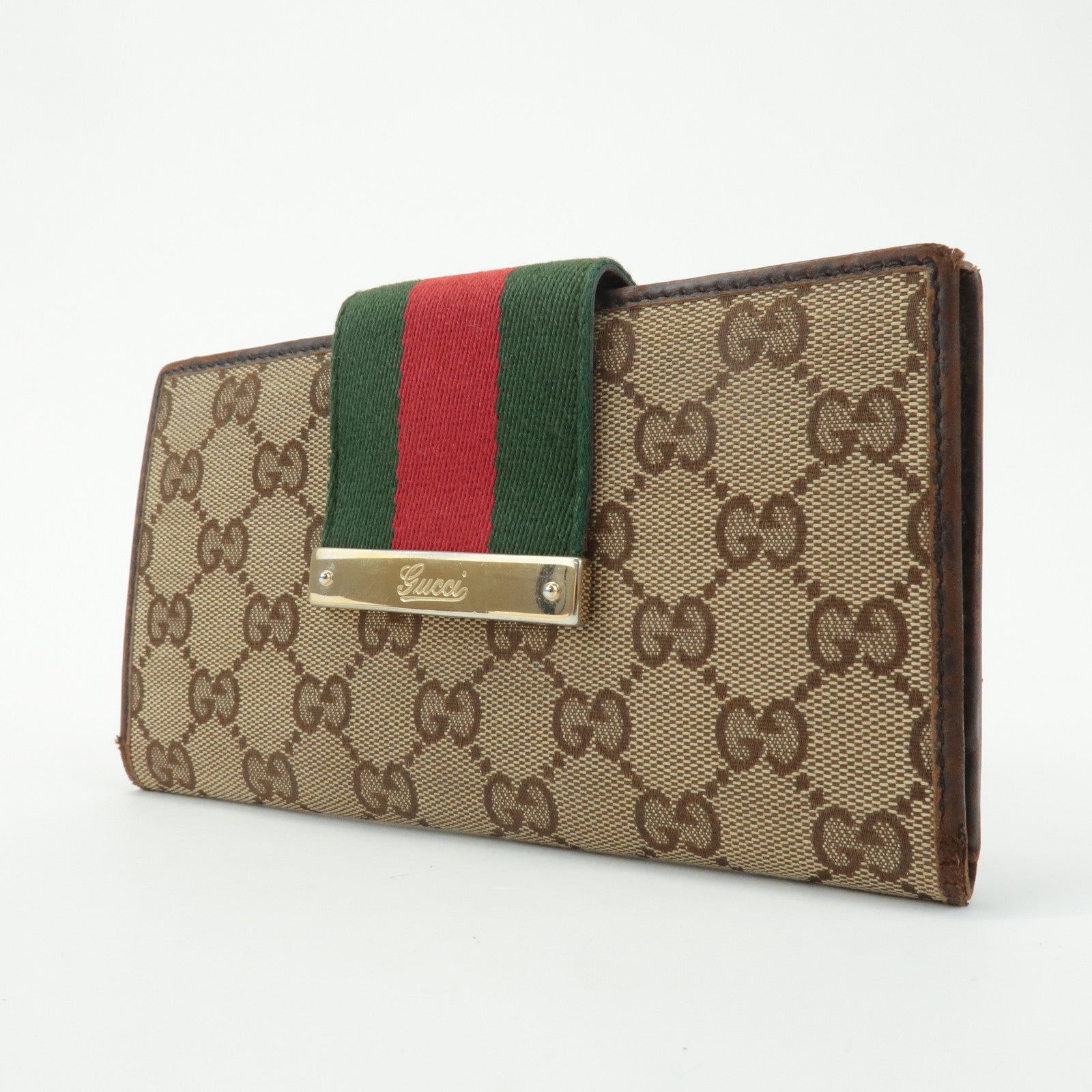 GUCCI Sherry Set of 2 GG Canvas Leather Wallet Brown Black 181672 Used