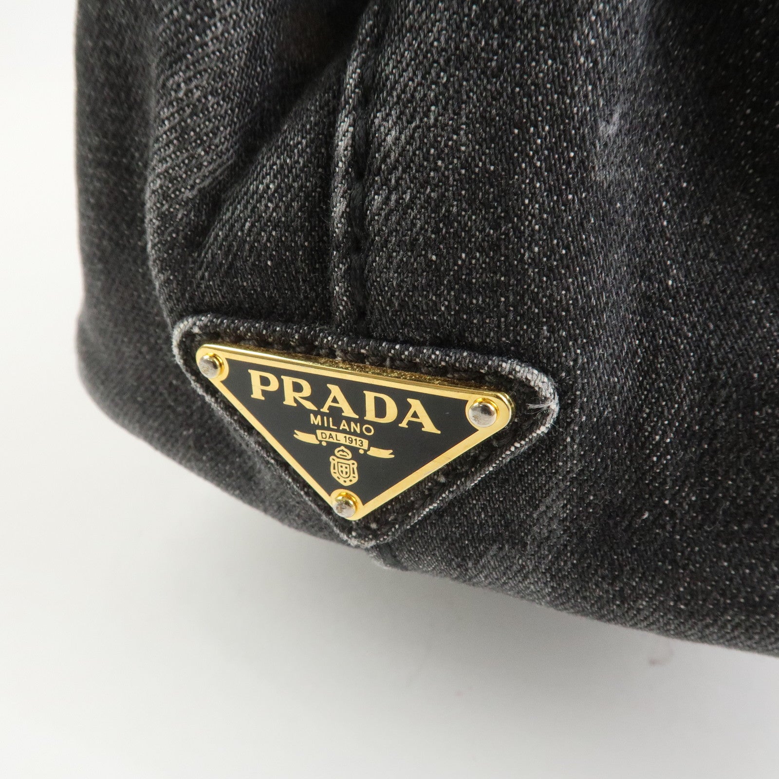 PRADA Canapa Mini Canvas Denim 2Way Shoulder Hand Bag Black B2439G