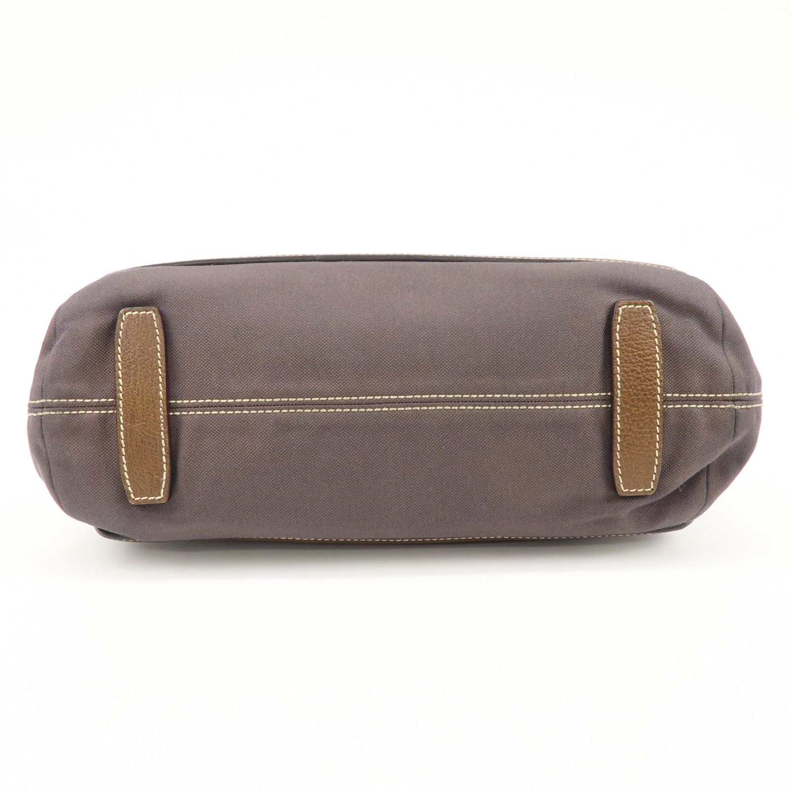 CELINE Leather Canvas Hand Bag Sulky Print Brown Used