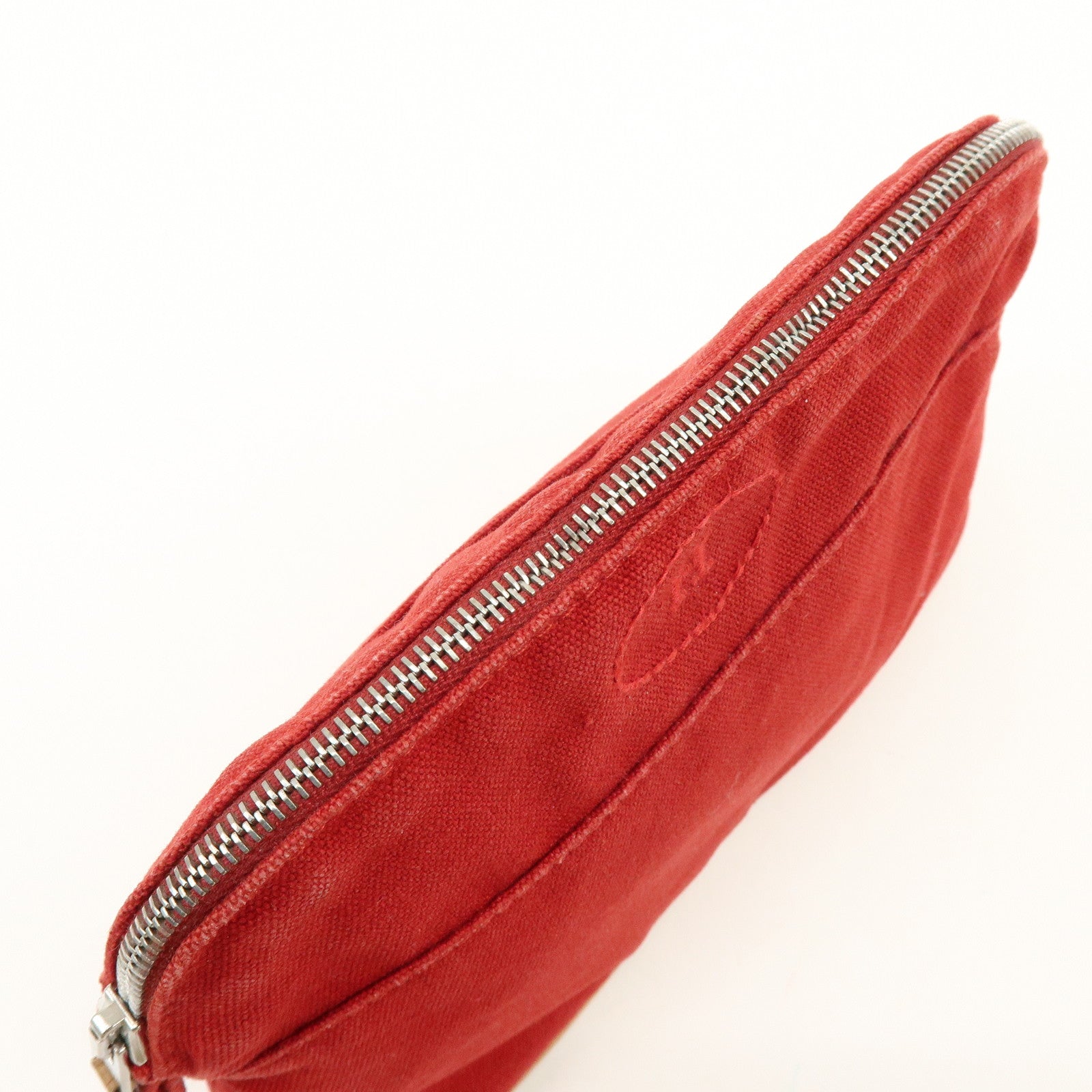 HERMES Bolide Mini Cotton Leather Pouch Cosmetic Case Red Beige