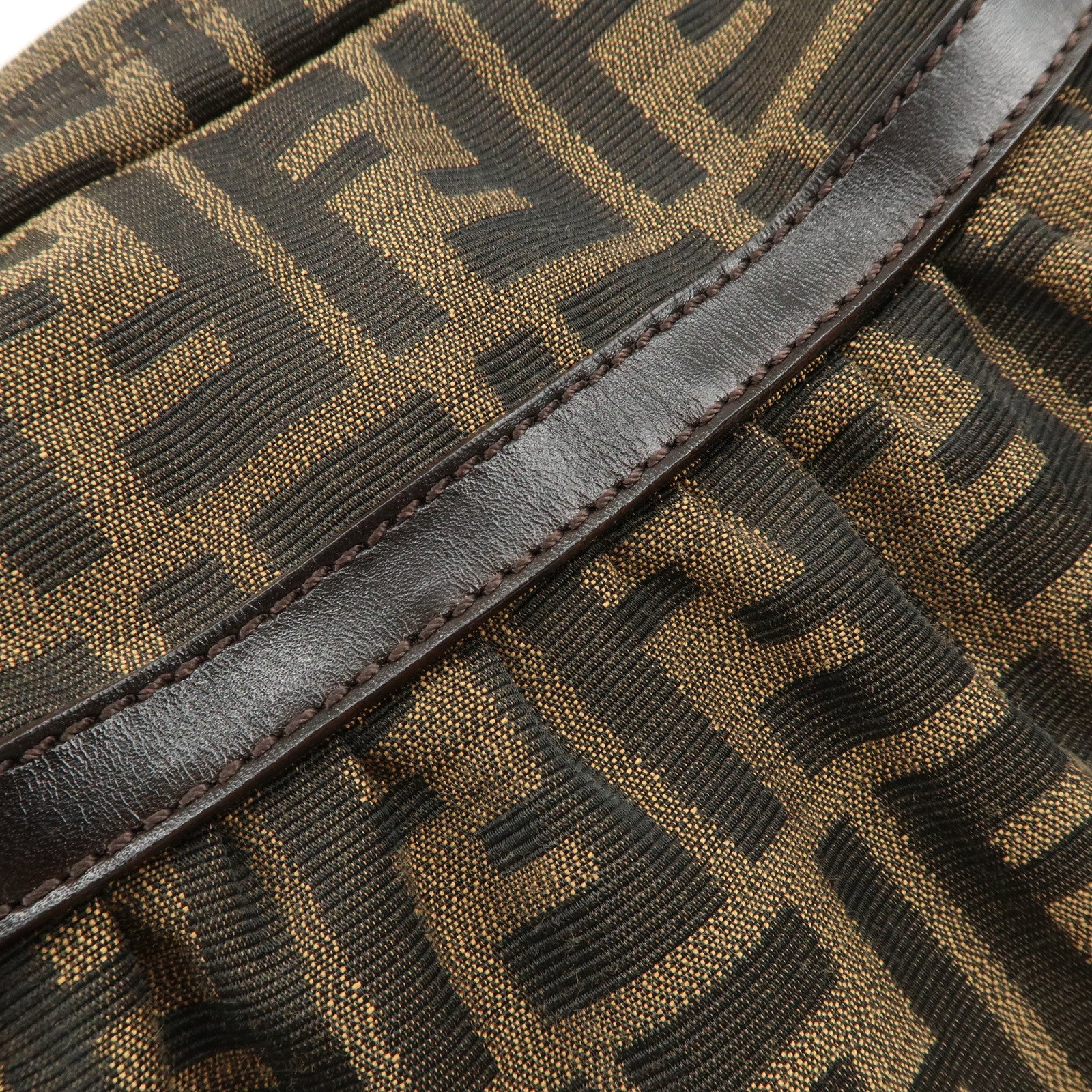 FENDI Zucca Canvas Leather Shoulder Bag Hand Bag Black Brown 8BR448