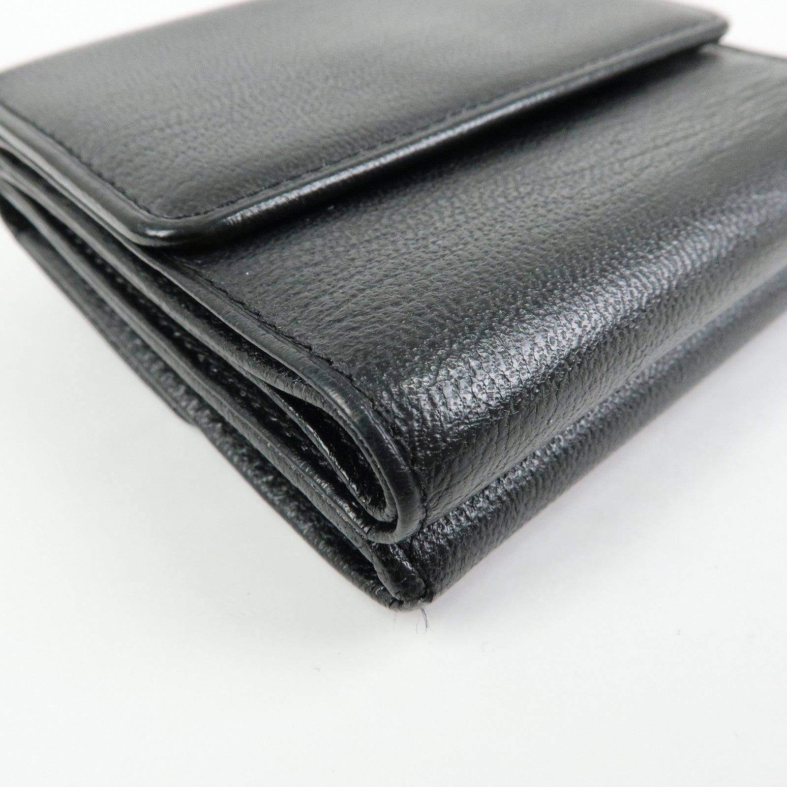 CHANEL COCO Mark Lamb Skin Tri-fold Compact Wallet Black A13456