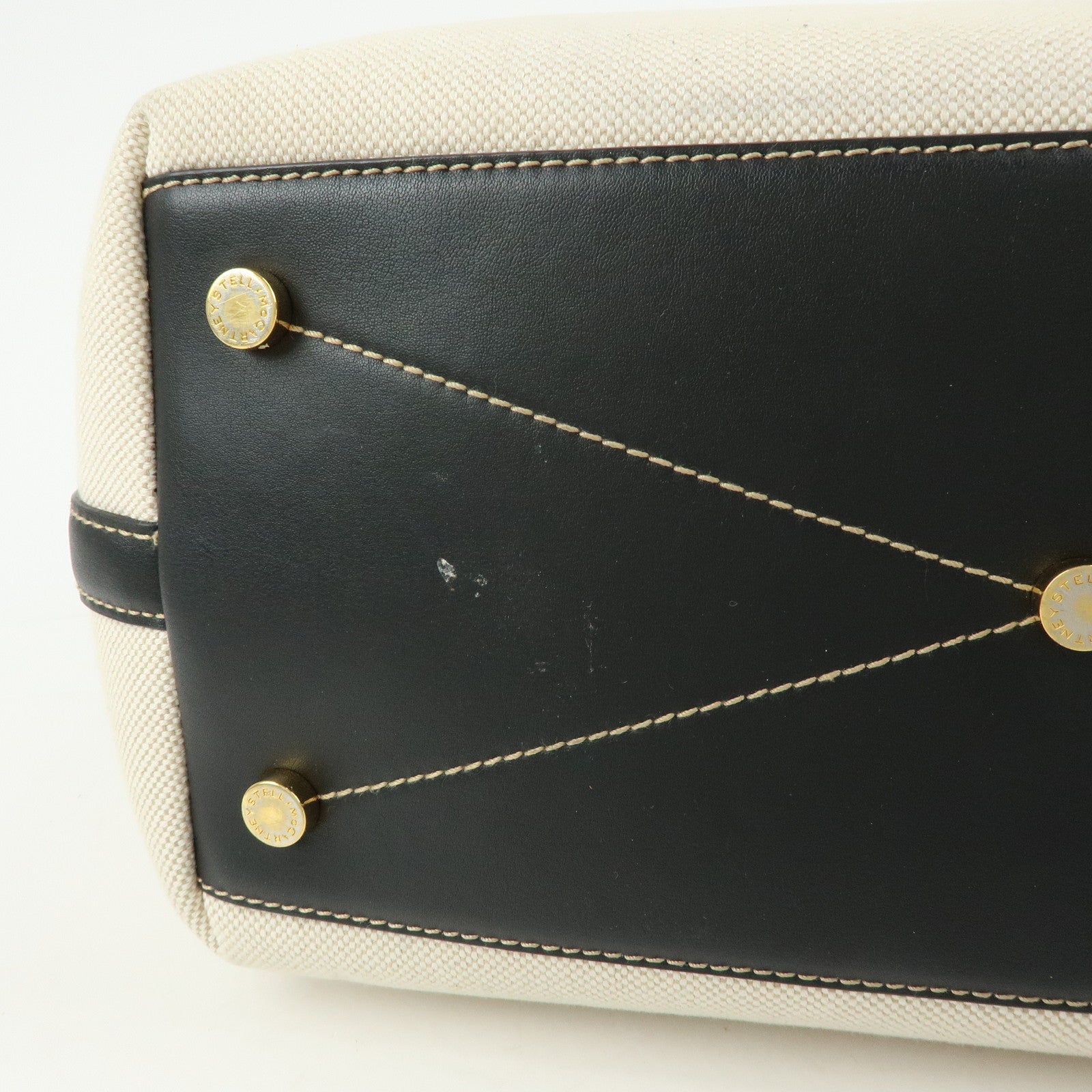 STELLA MCCARTNEY Leather Canvas Tote Bag Shoulder Bag Ecru Black