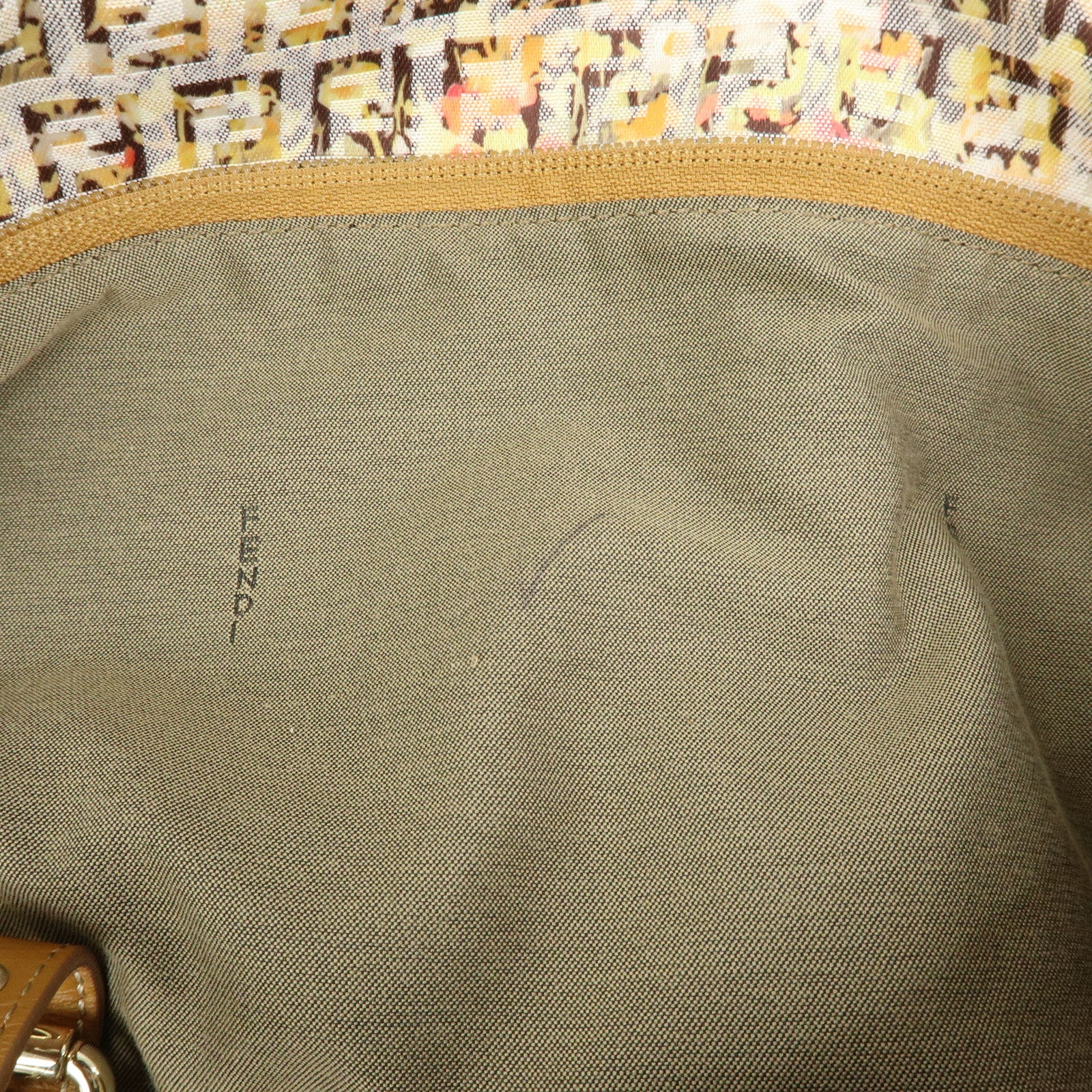 FENDI Zucchino Canvas Leather Flower Print Tote Bag Hand Bag 8BH215