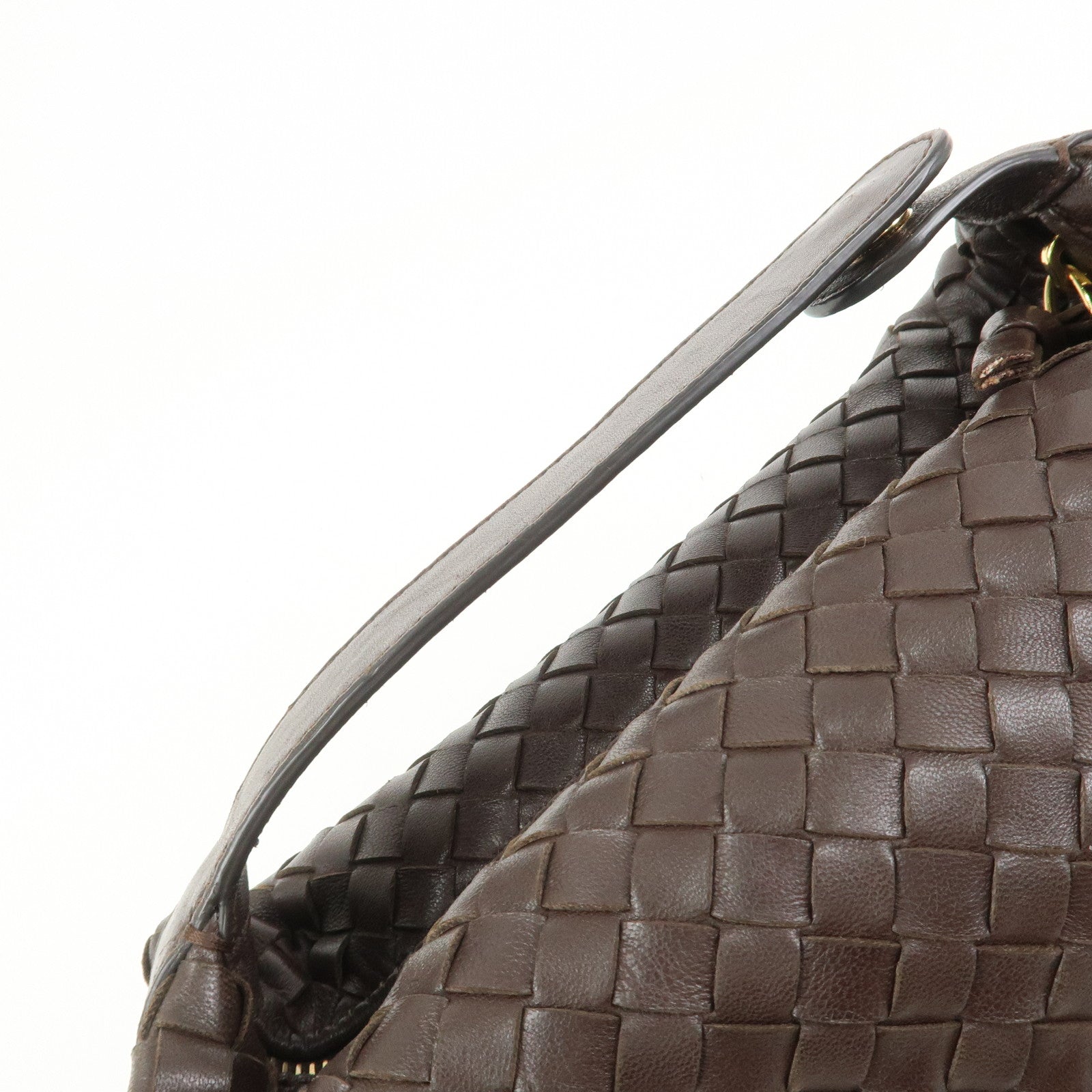 BOTTEGA VENETA Intrecciato Lamb Skin Hand Bag Boston Bag Dark Brown