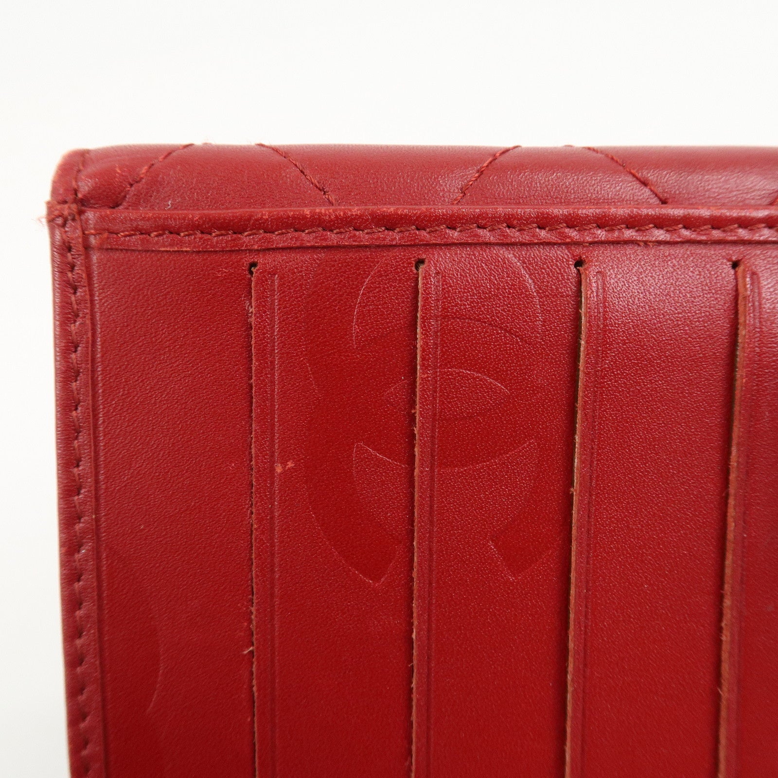 CHANEL Cambon Line Matelasse W Hook Long Wallet Red A46643