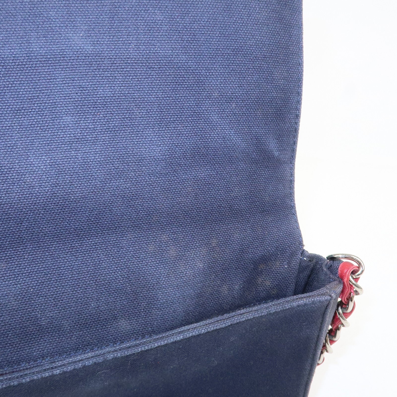 CHANEL No.5 Canvas Leather Chain Shoulder Bag Hand Bag Navy Silver