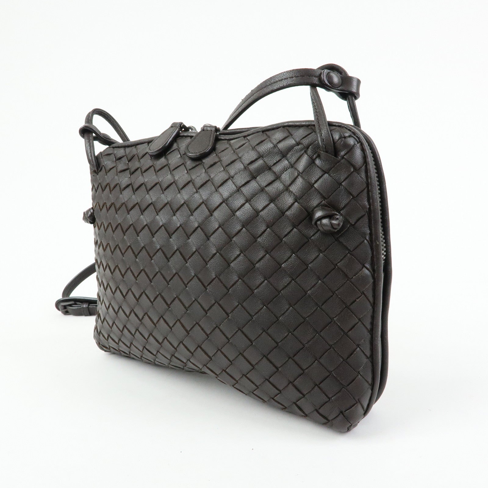 BOTTEGA VENETA Intrecciato Nodini Leather Shoulder Bag Brown 245354