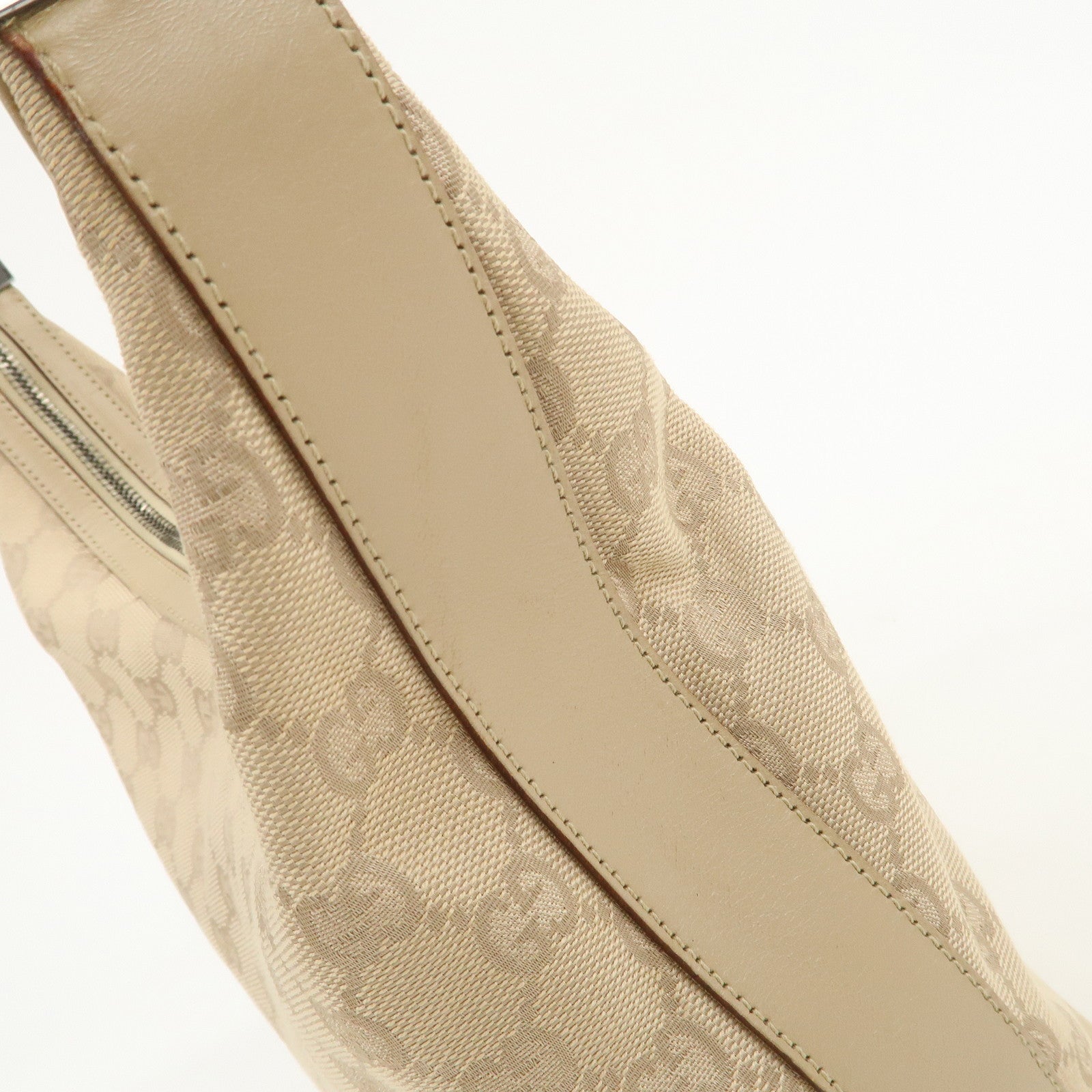 GUCCI GG Canvas Leather Shoulder Bag Hand Bag Beige Silver
