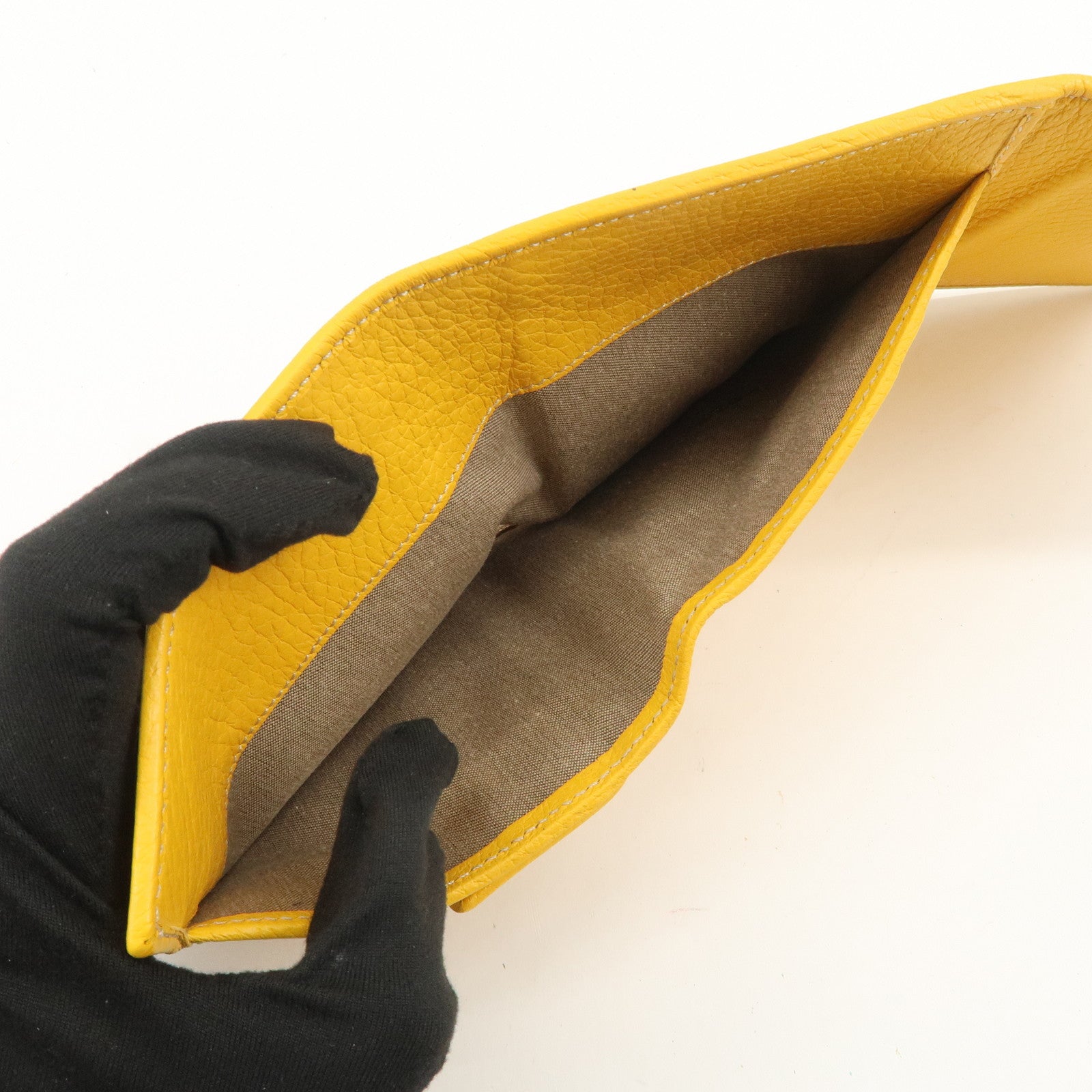 FENDI Zucchino Canvas Leather Tri-fold Compact Wallet Yellow 8M0177