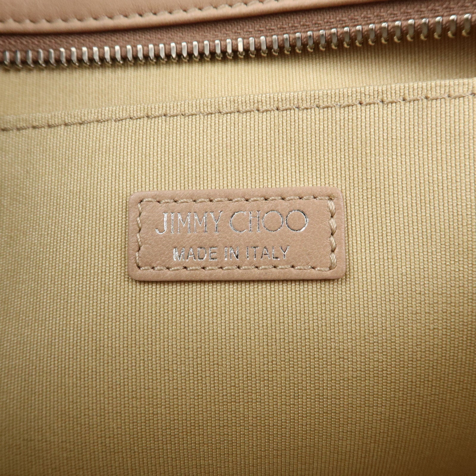 JIMMY CHOO Studs Leather Clutch Bag Hand Bag Pink Beige