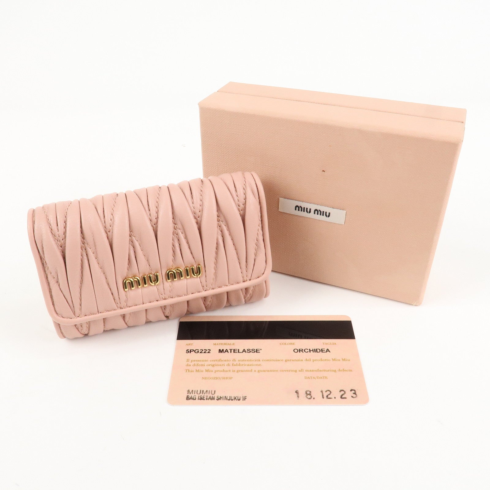 MIU MIU Matelasse Leather Key Case 6 Key Rings Pink 5PG222 Used