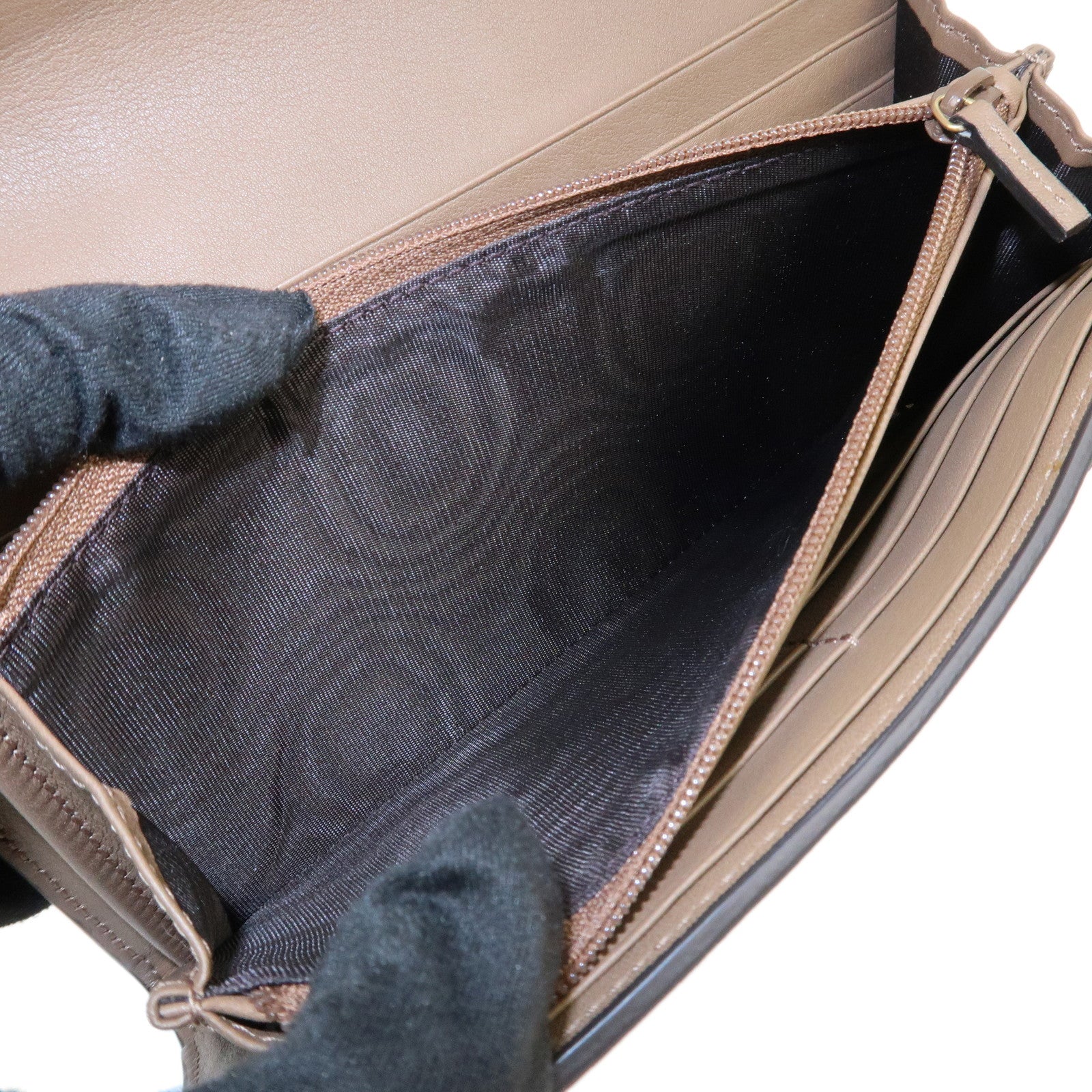 GUCCI Sherry Suede Leather Flap Long Wallet Brown 409440