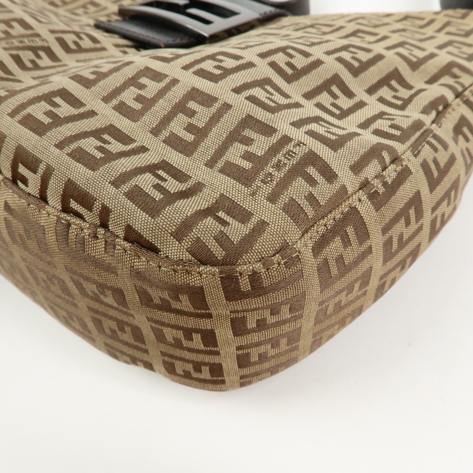 FENDI Zucchino Canvas Leather Shoulder Bag Brown 8BR036