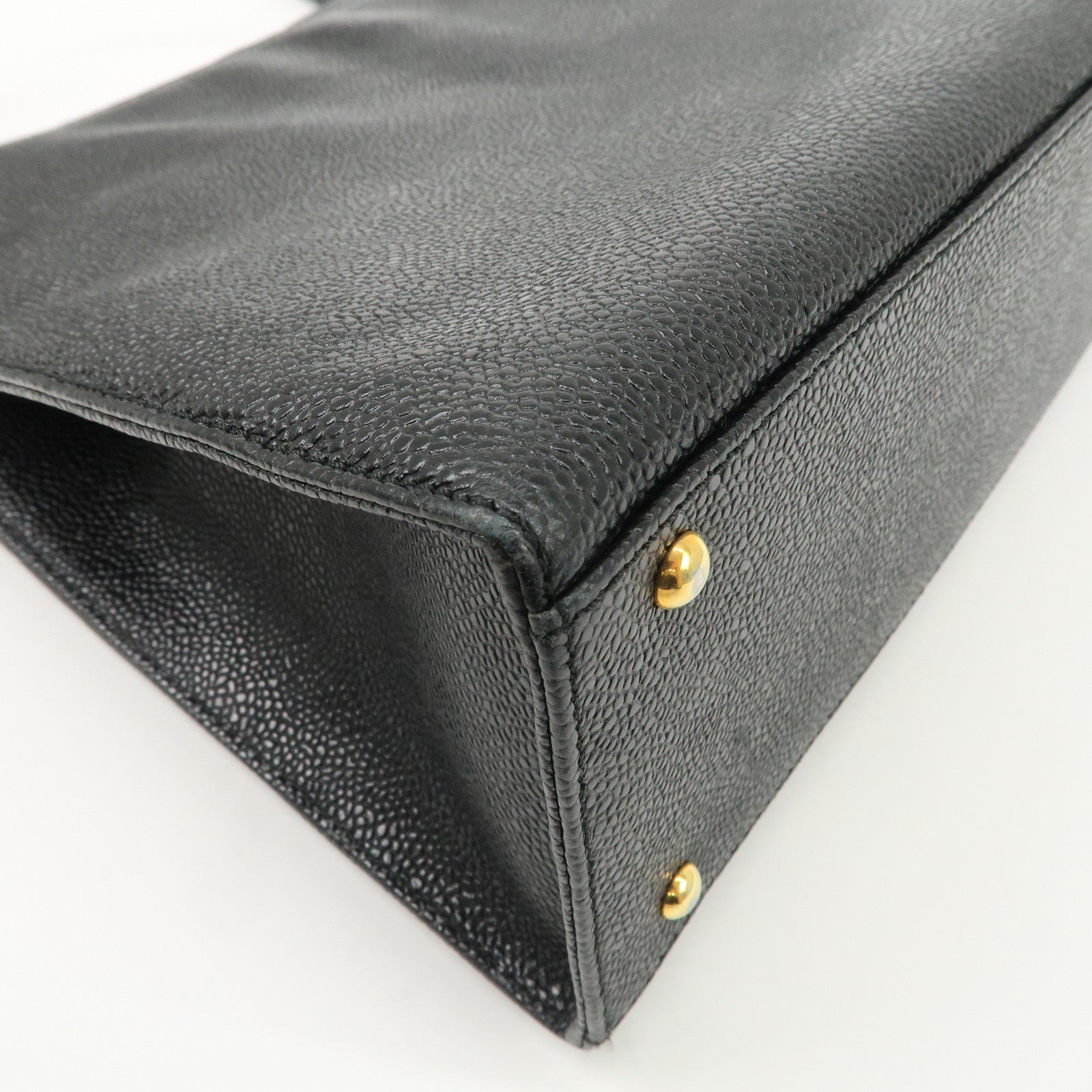 CHANEL Caviarskin Tote Bag Shoulder Bag Black Gold HDW Used