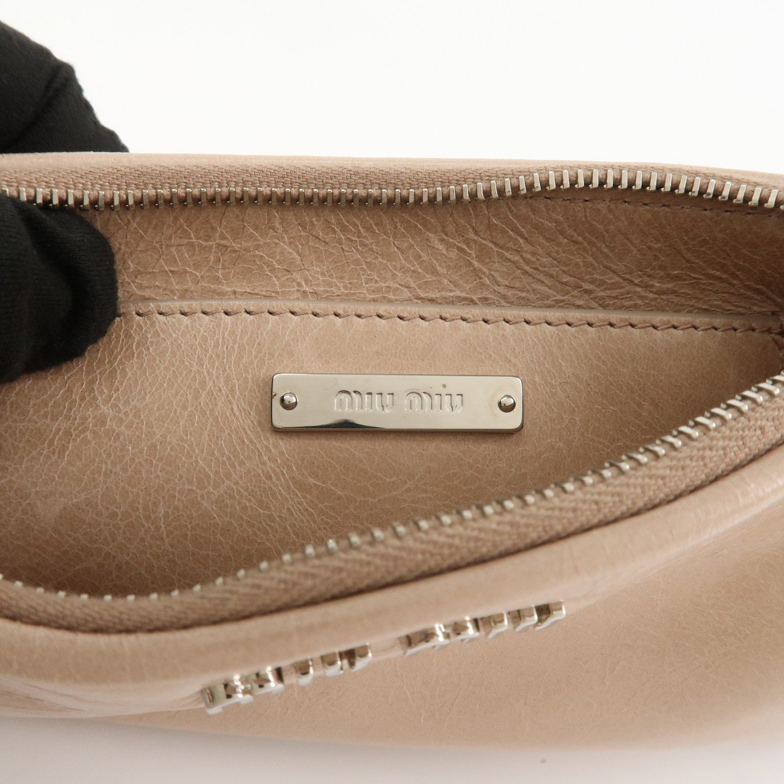 MIU MIU Leather Fur Clutch Bag Pouch Pink Beige 5NH811