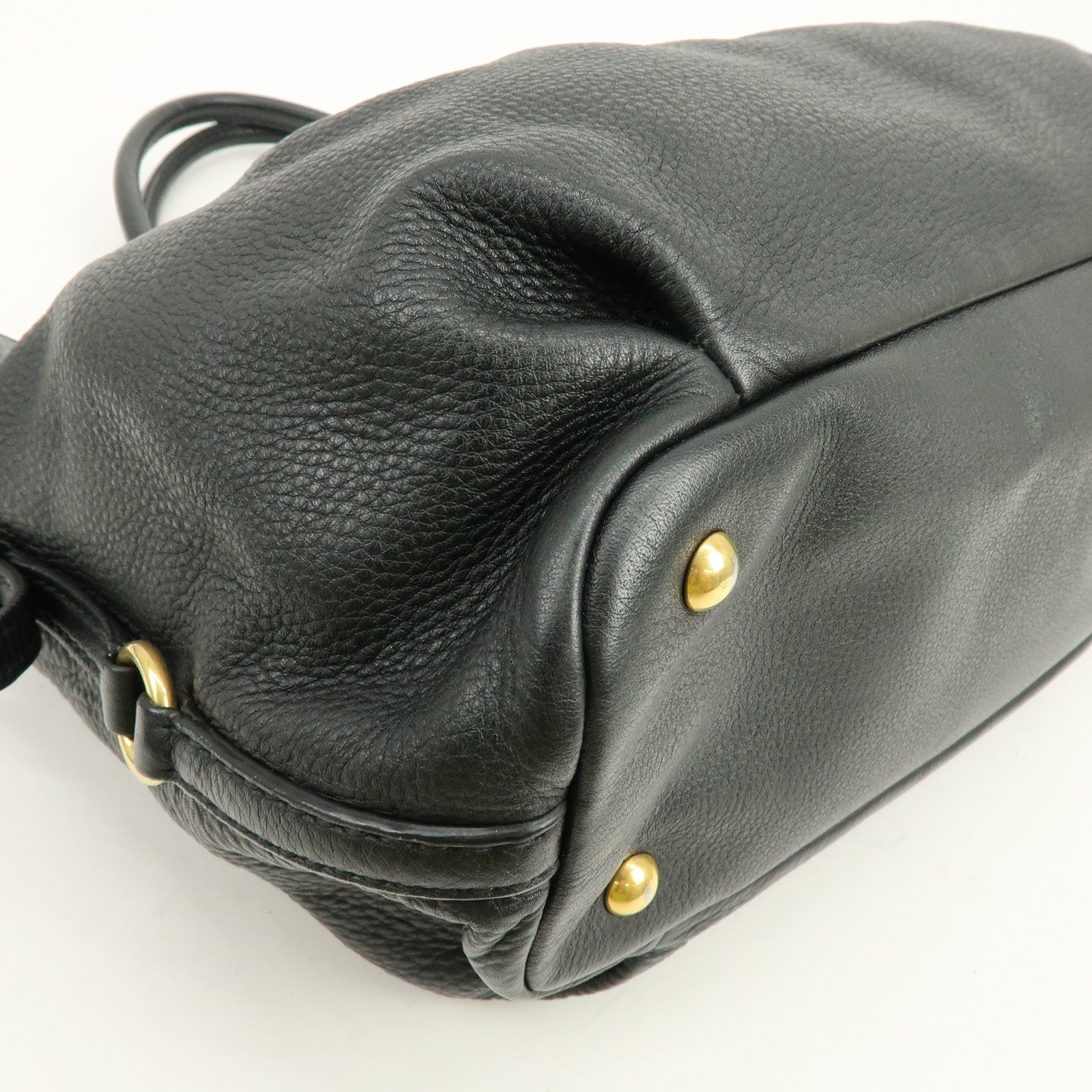 MIU MIU Logo Leather Tote Bag Shoulder Bag Black Gold