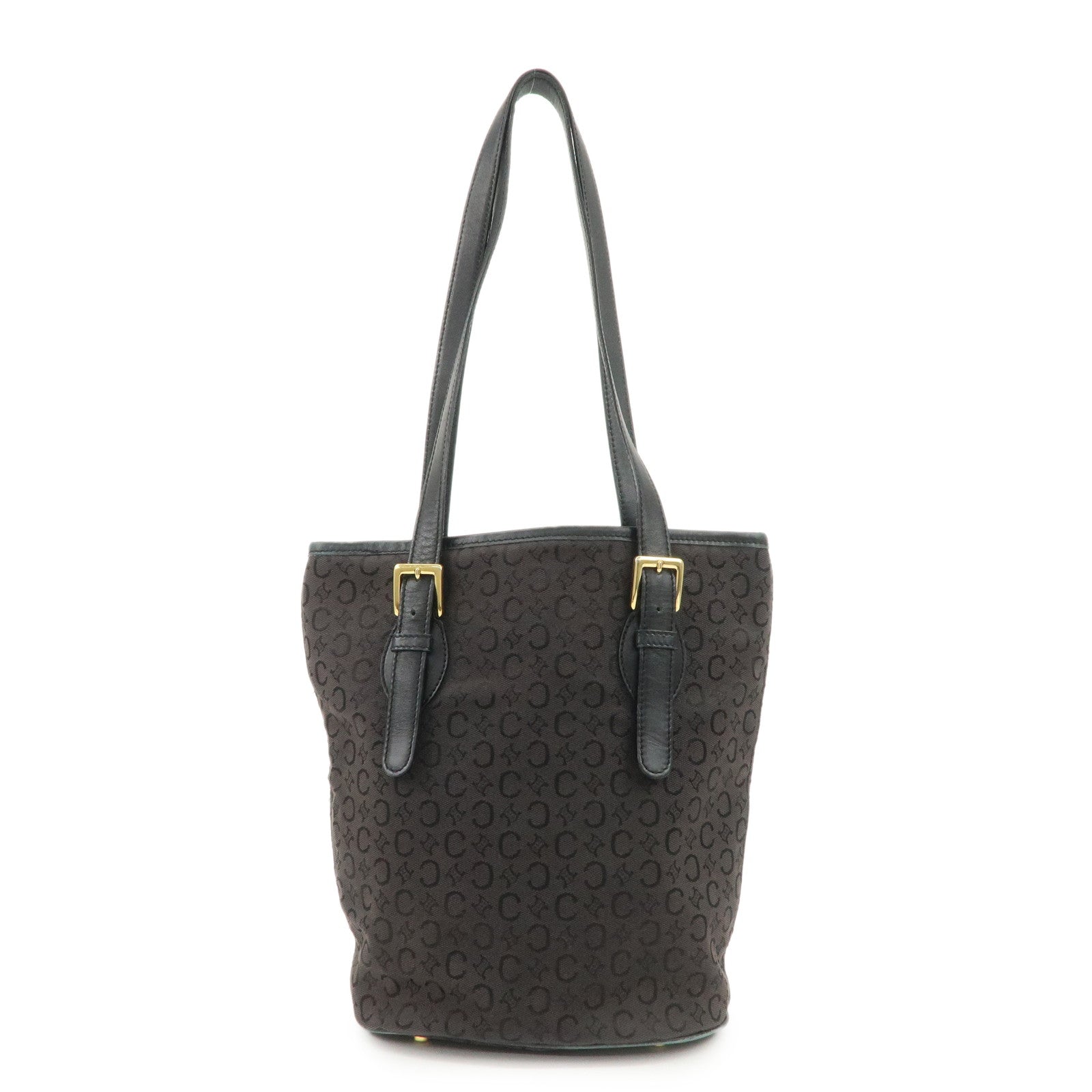 CELINE C Macadam Canvas Leather Tote Bag Shoulder Bag Black