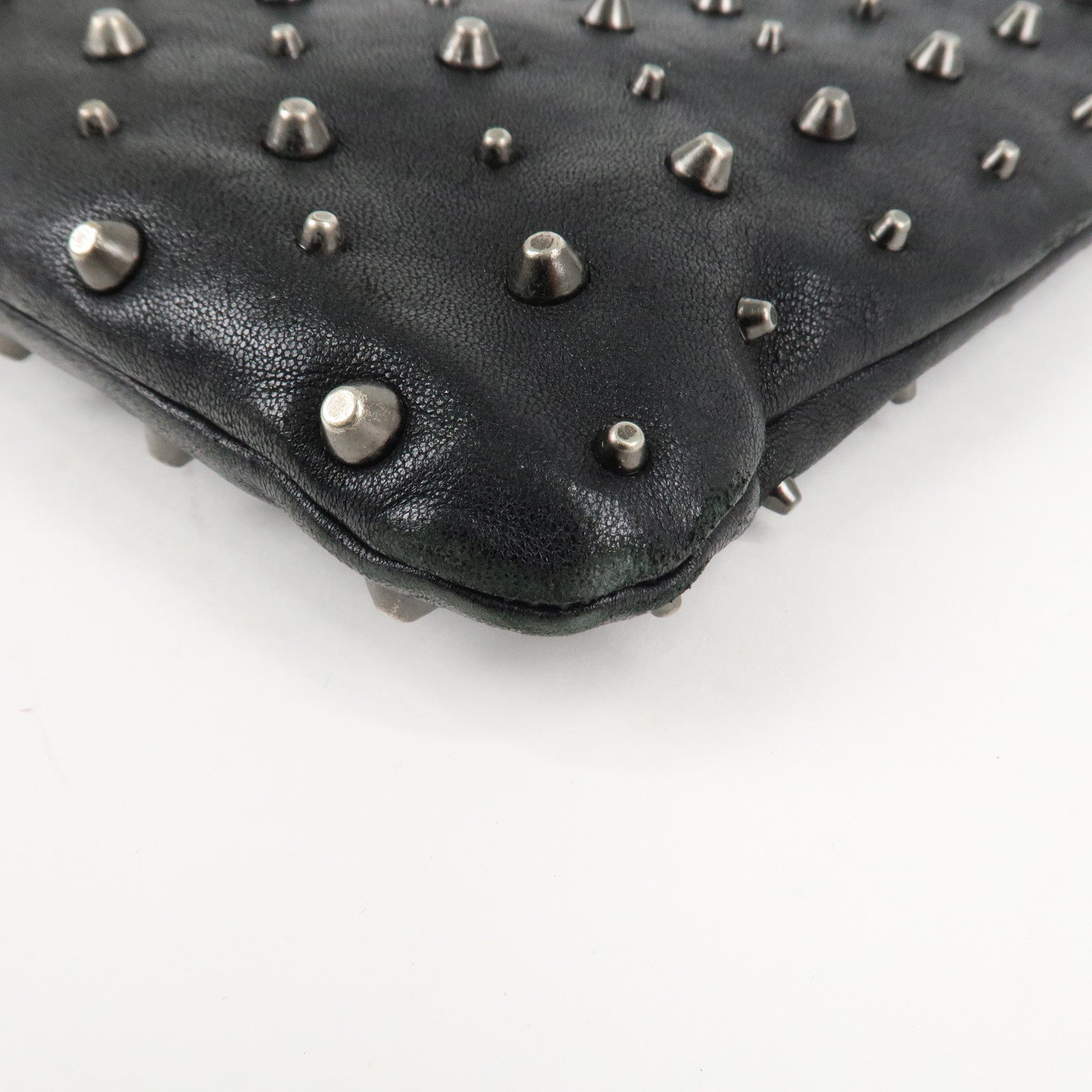 JIMMY CHOO Leather Studs Clutch Bag Black Silver HDW Used