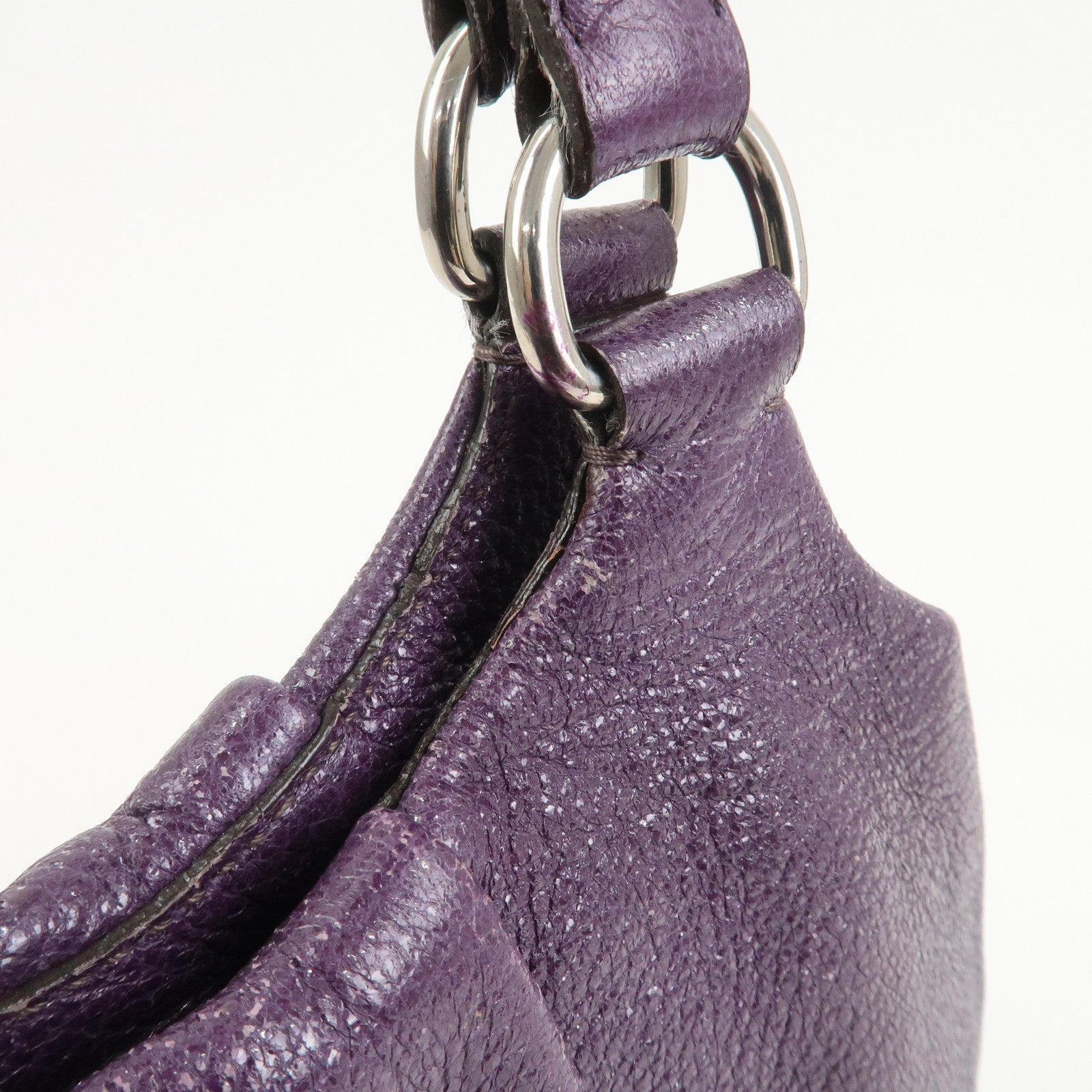 PRADA Leather Tote Bag Shoulder Bag Purple Silver