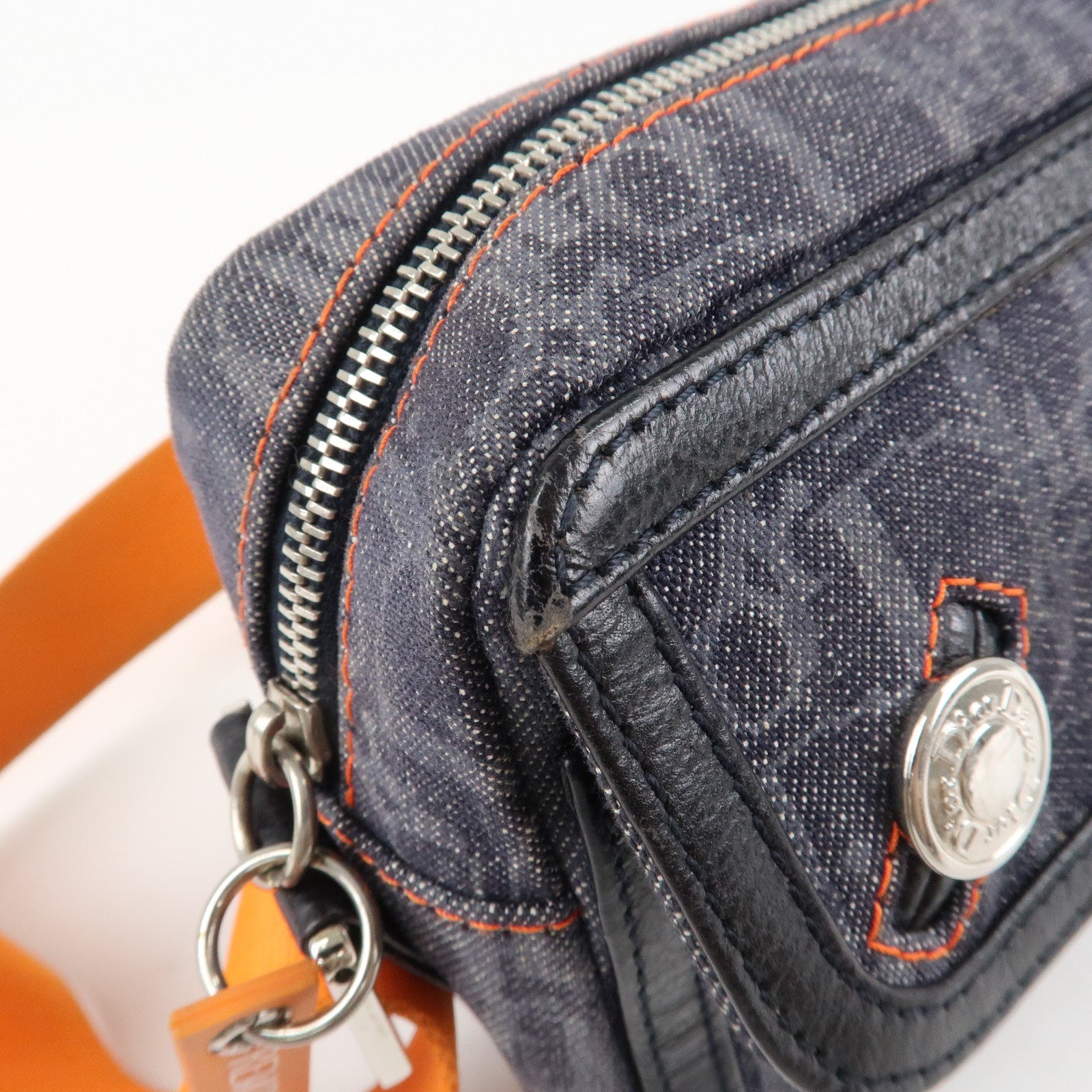 Christian Dior Flight Line Trotter Denim Leather Shoulder Bag Indigo Blue Orange Used