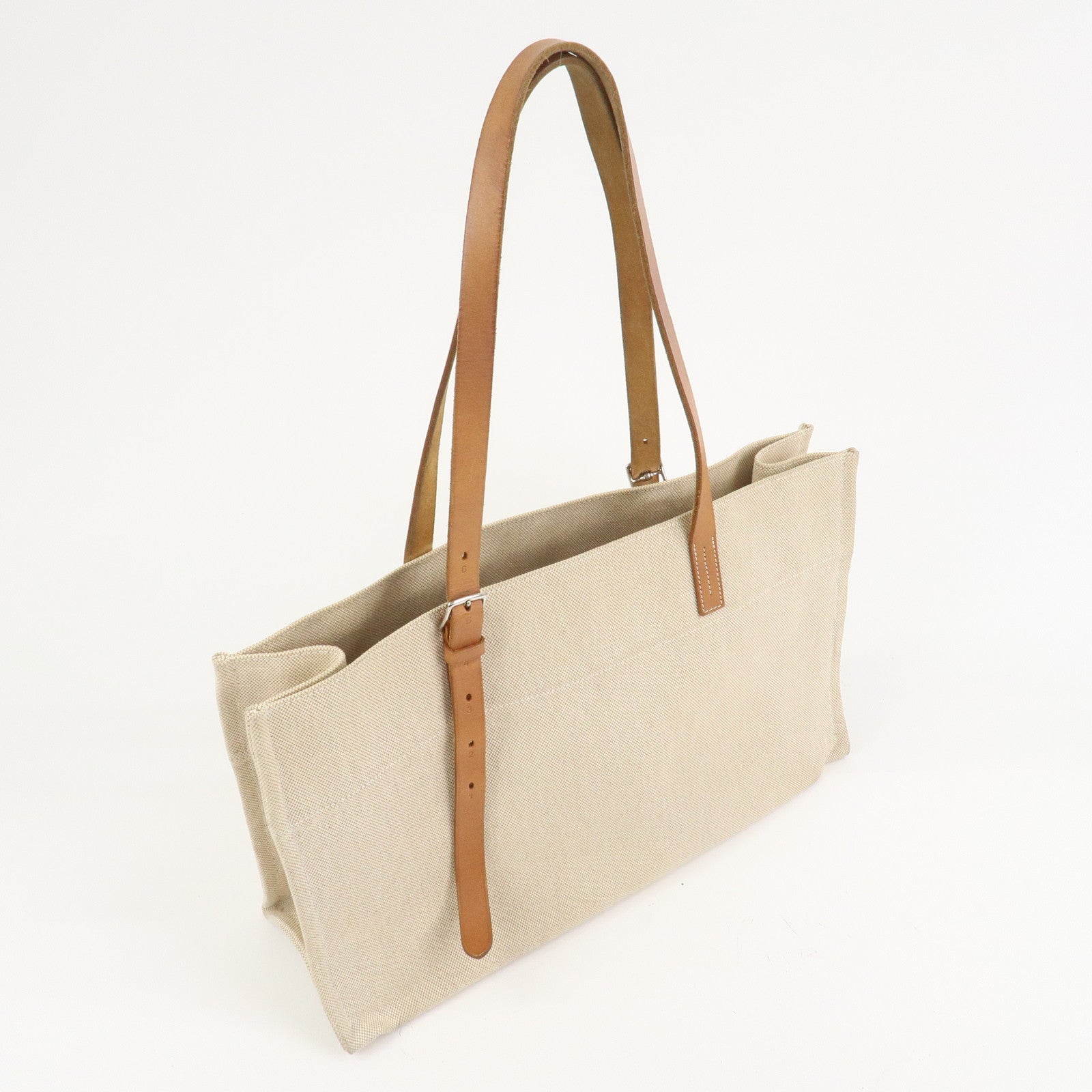 HERMES Etriviere Elan Toile H Leather Tote Bag Natural Brown