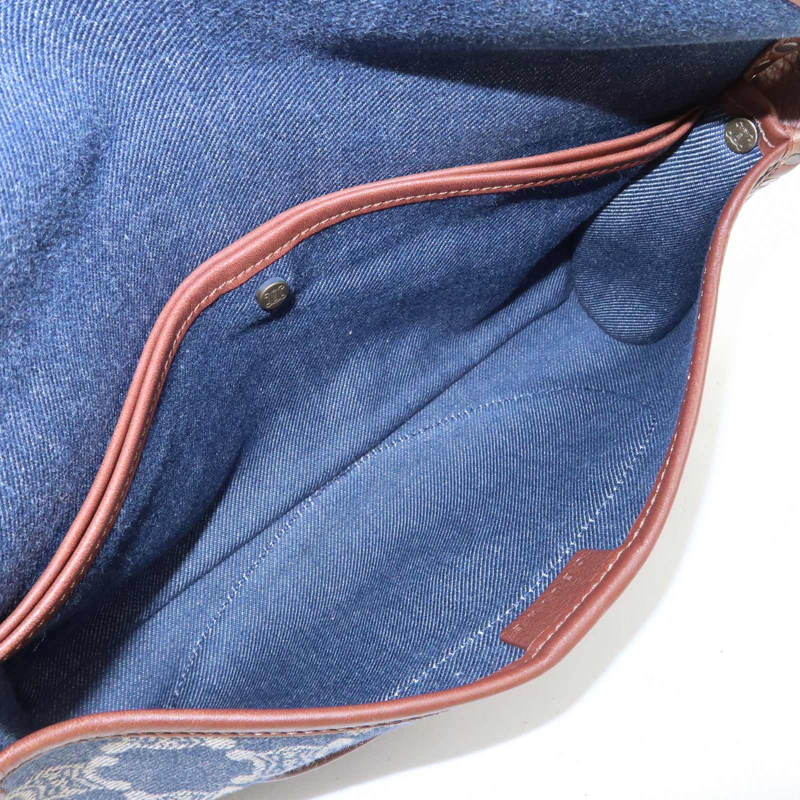 CELINE Macadam Canvas Leather Shoulder Bag Hand Bag Navy Brown