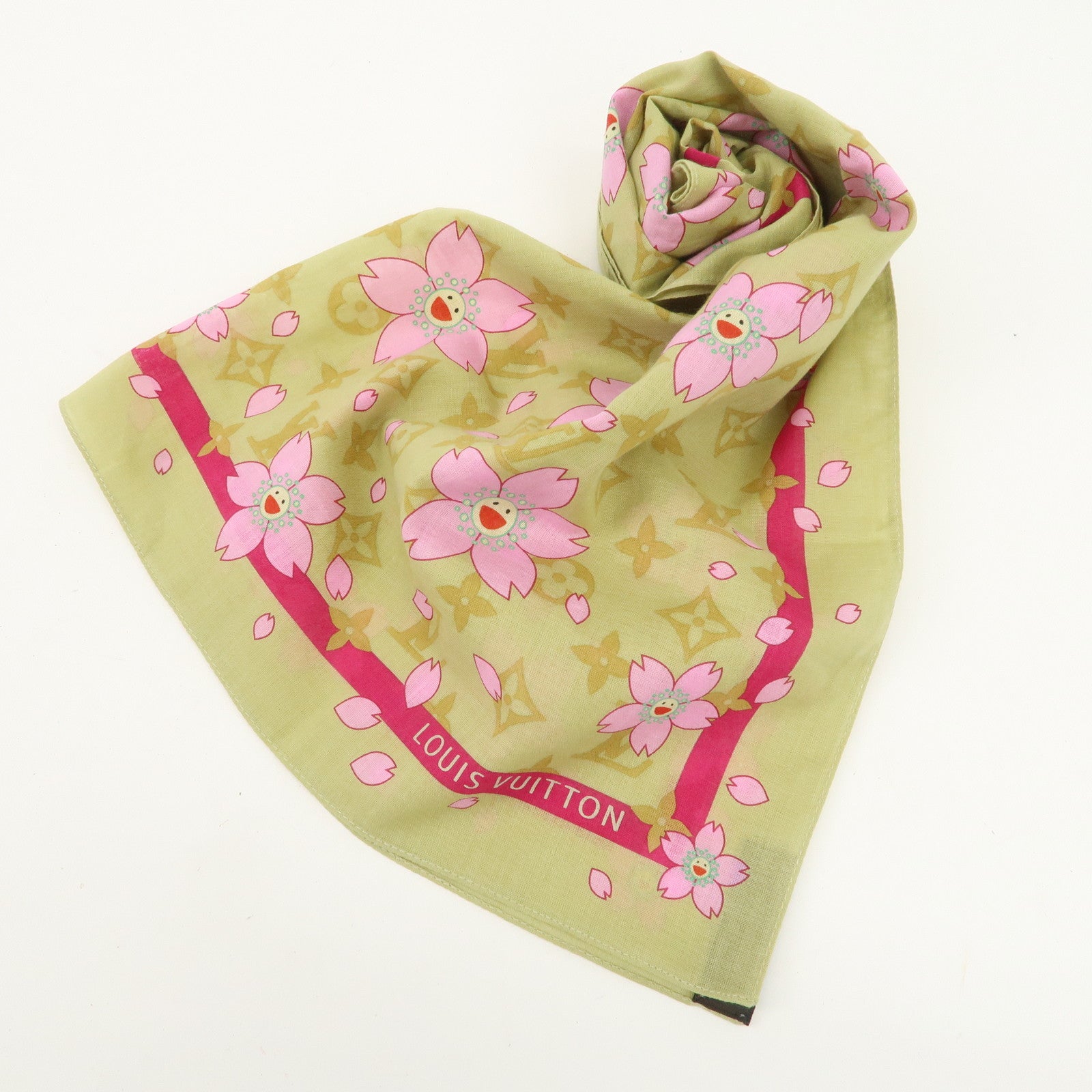 Louis Vuitton Monogram Cotton 100% Scarf Murakami M71921 Used