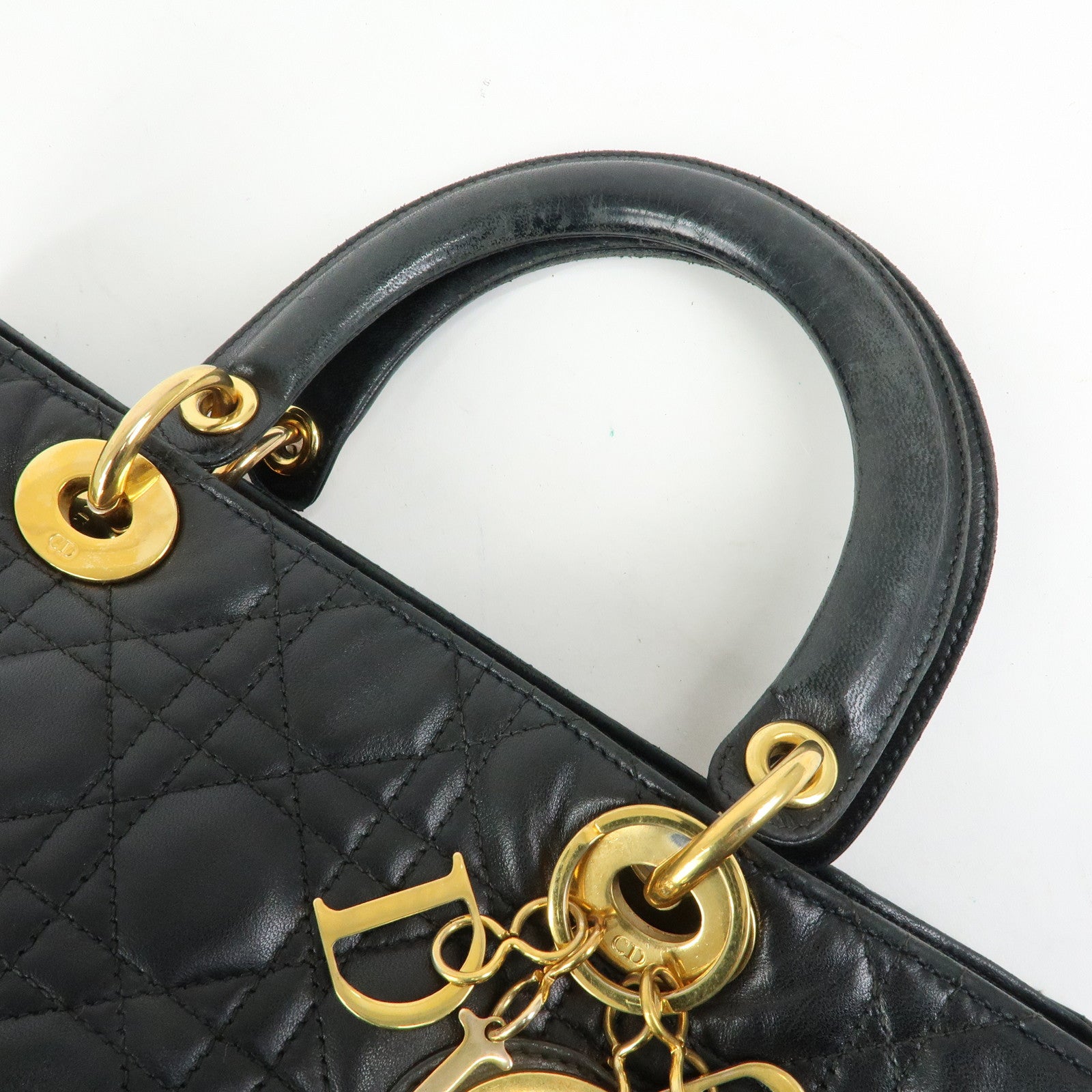 Christian Dior Canage Lady Dior Lamb Skin Hand Bag Black