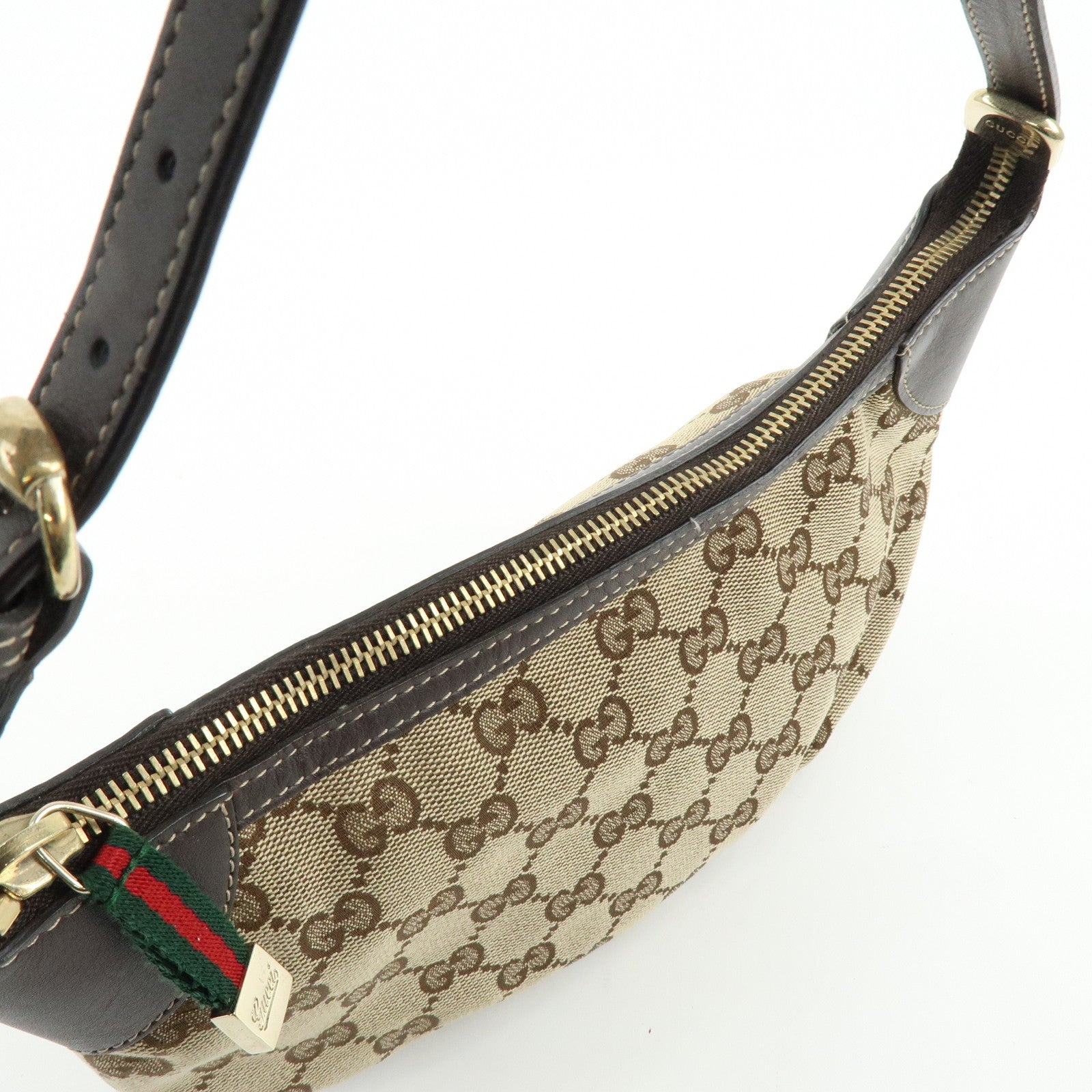 GUCCI Sherry Canvas Leather Accessory Pouch Hand Bag Beige 224093